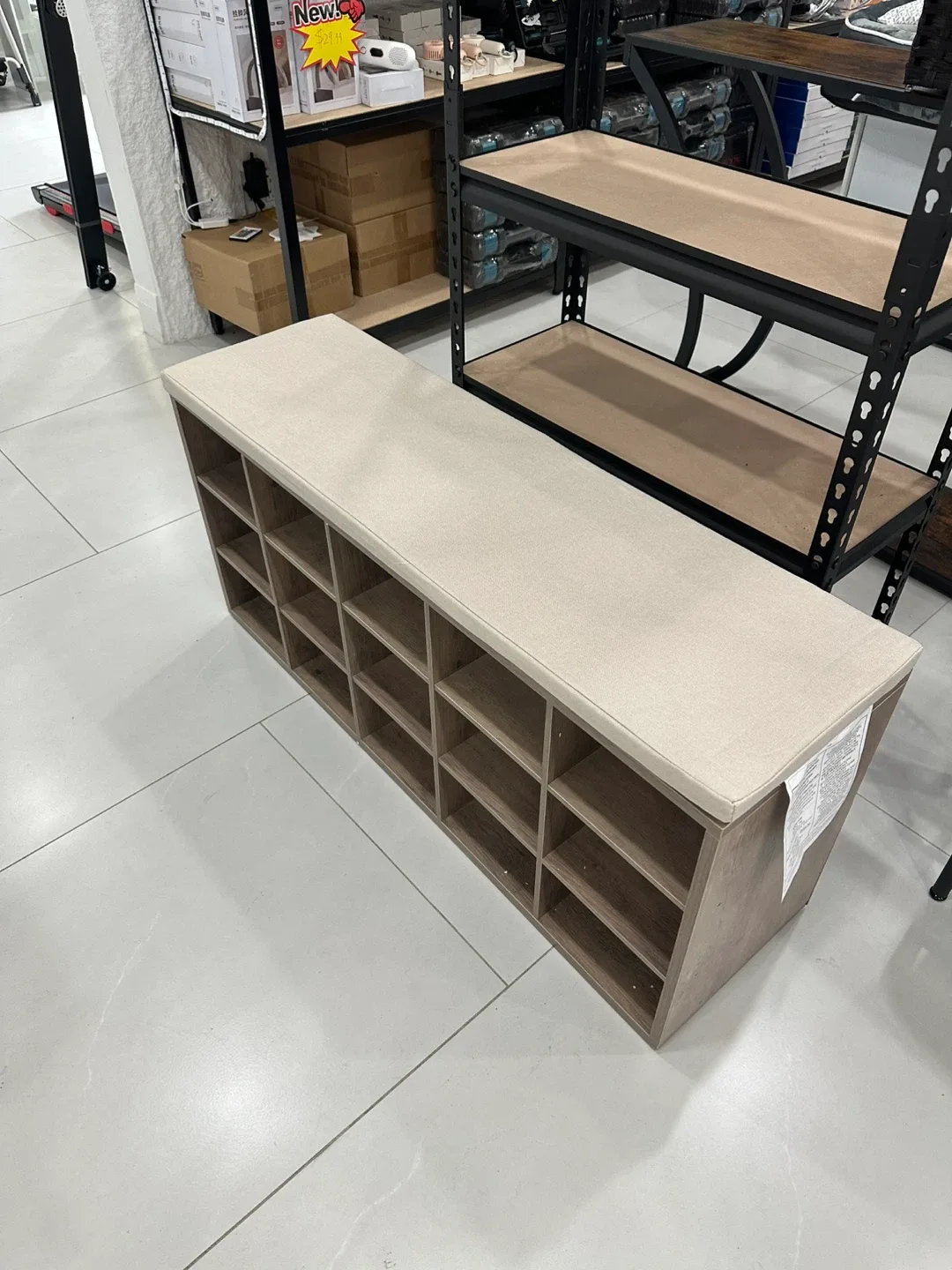 Shoe Storage Bench with Beige Cushion thumbnail