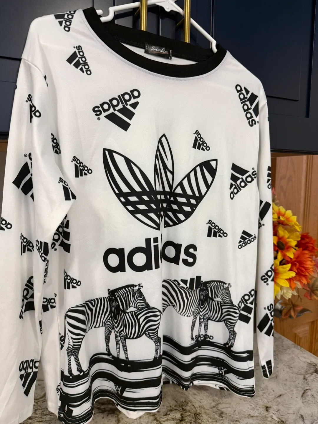Adidas All Over Print Long Sleeve Shirt M-L like new image indicator(4)