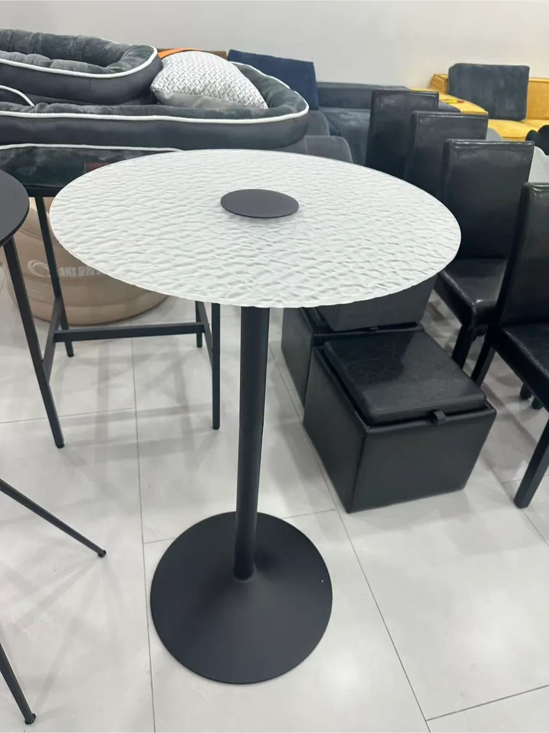 Round Bar Table - White Top, Black Base thumbnail