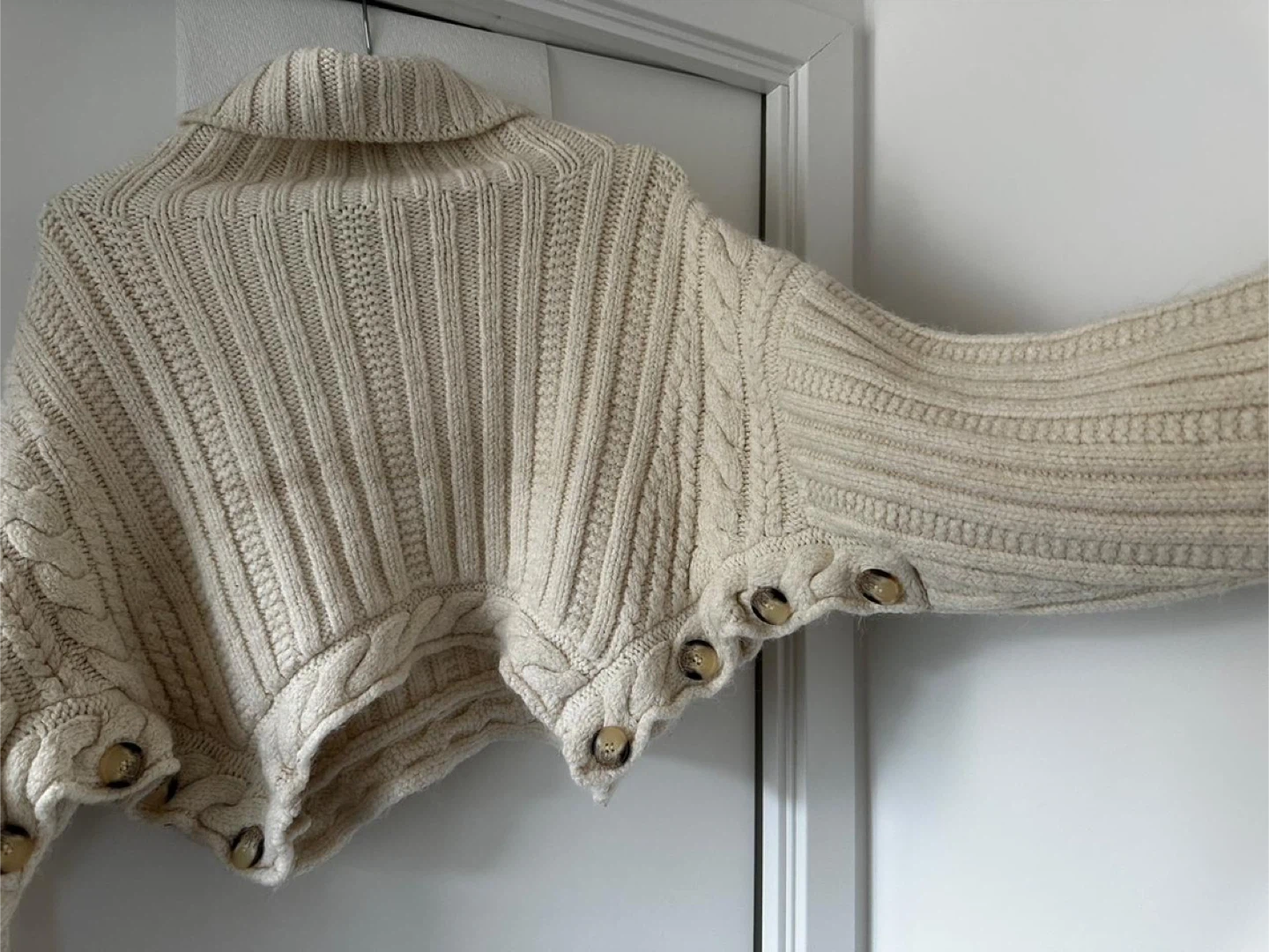 Cream Knit Button Detail Sweater - photo 3