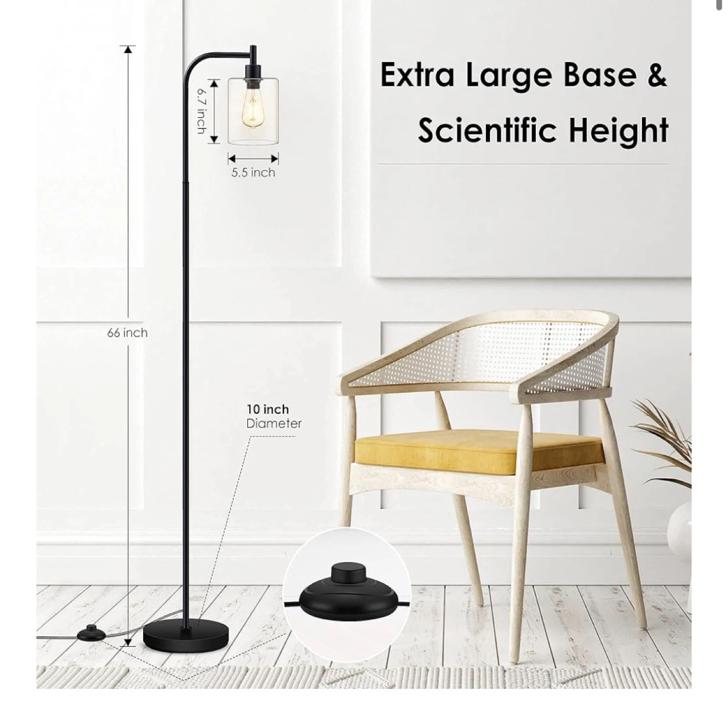 Black Floor Lamp with Glass Shade - 66 inch - photo 2