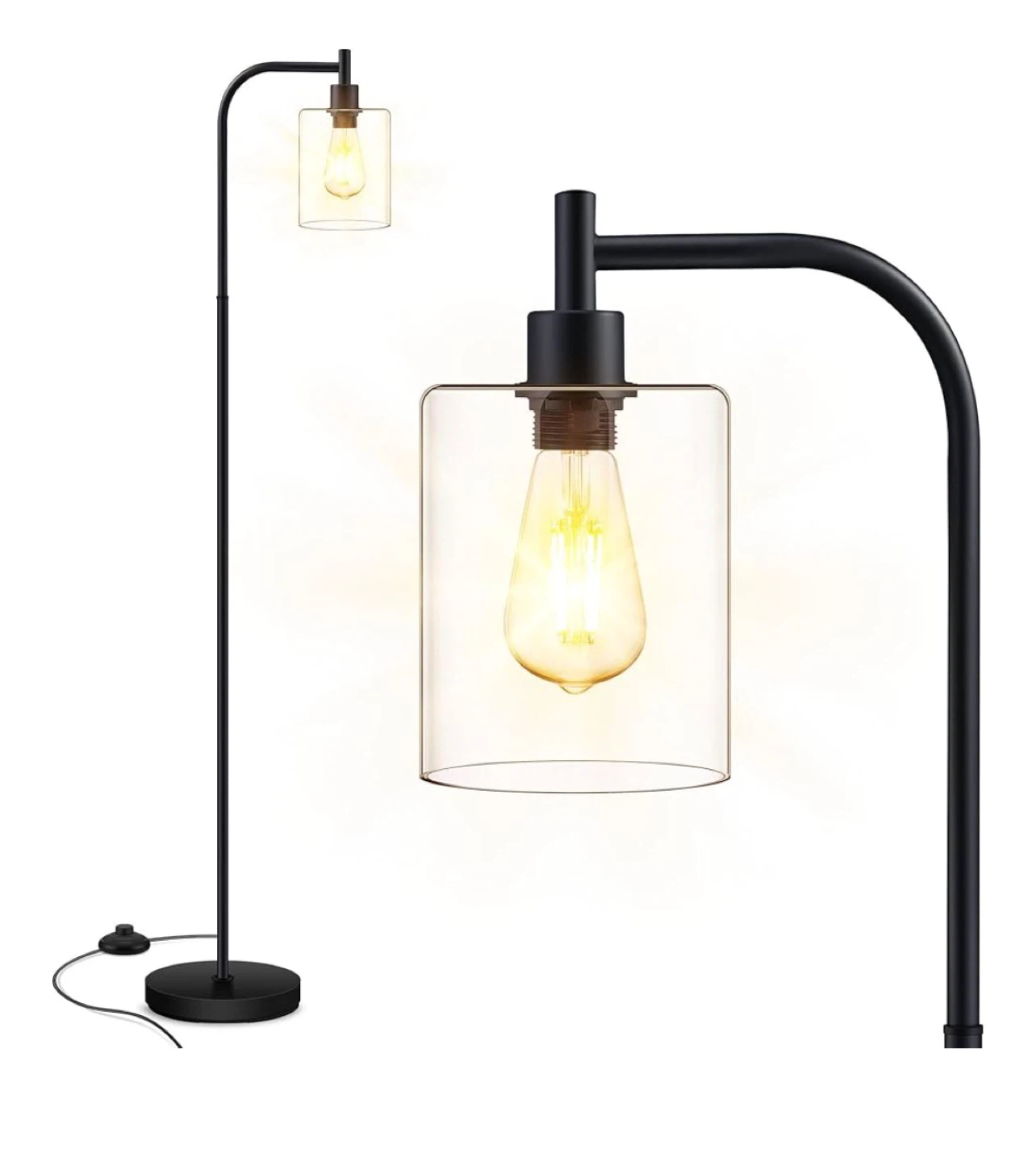 Black Floor Lamp with Glass Shade - 66 inch