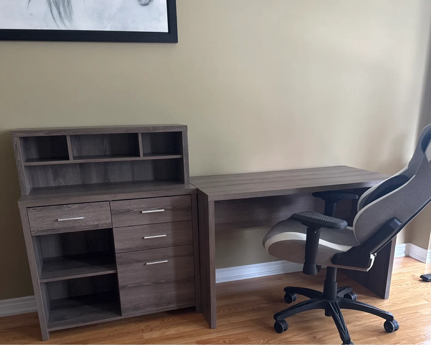 Brown Wooden Desk with Hutch thumbnail
