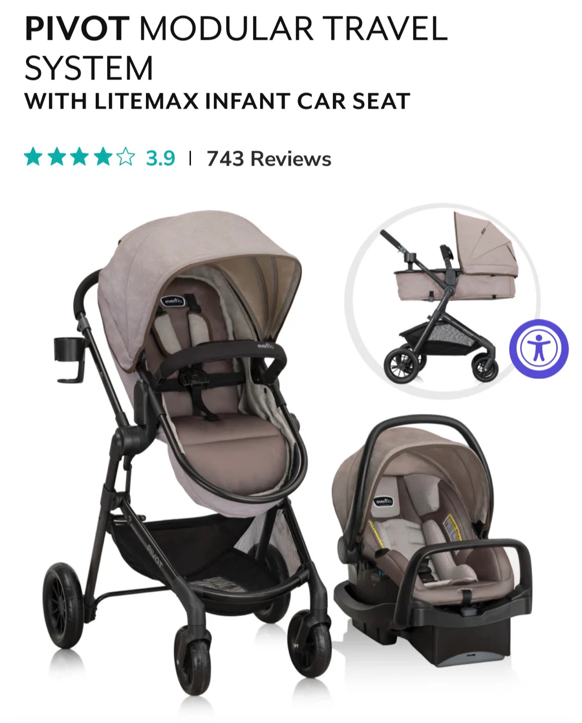 Evenflo Pivot Modular Travel System with LiteMax Infant Car Seat