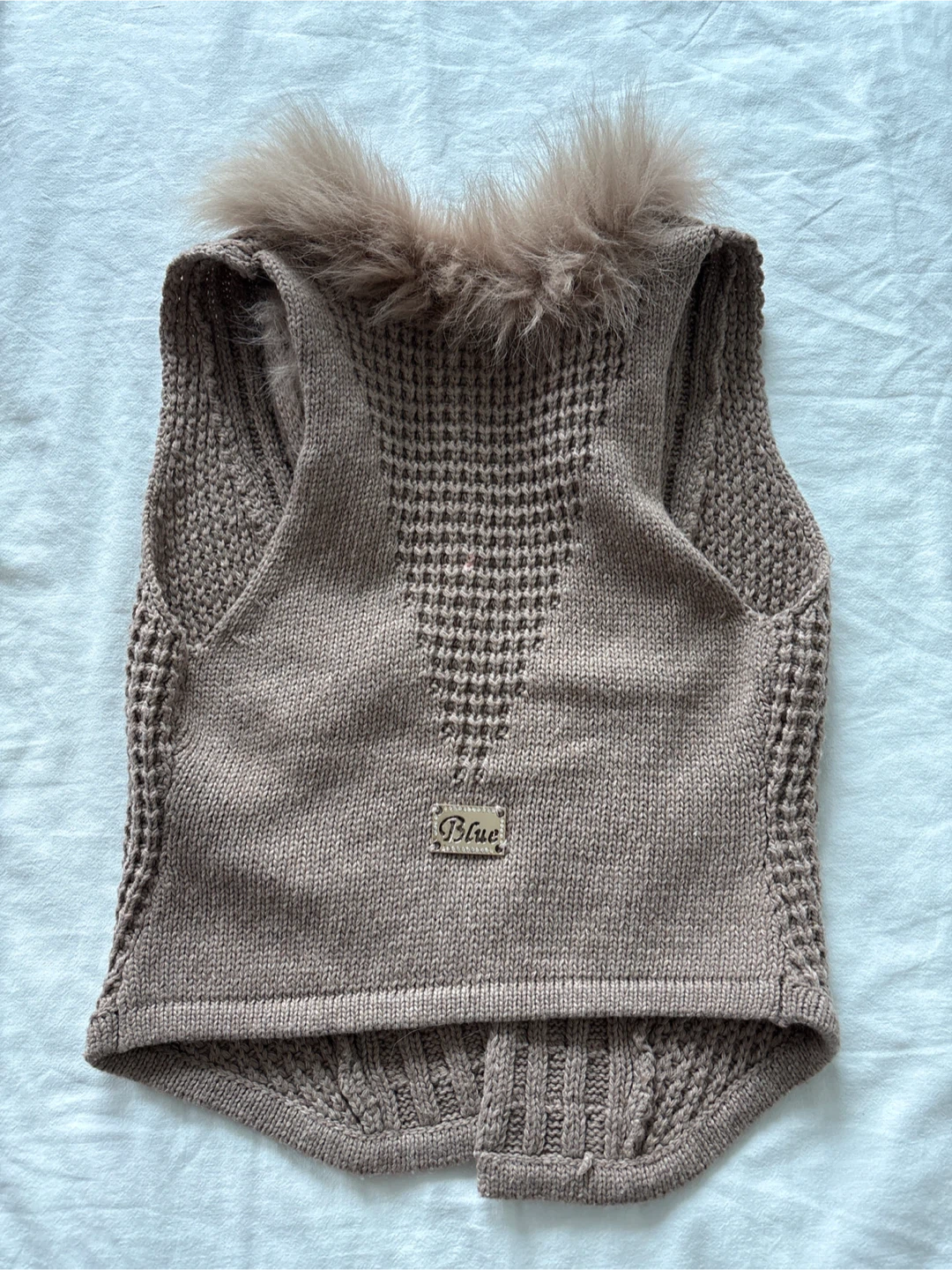 Brown Knit Vest with Fur Collar - photo 2