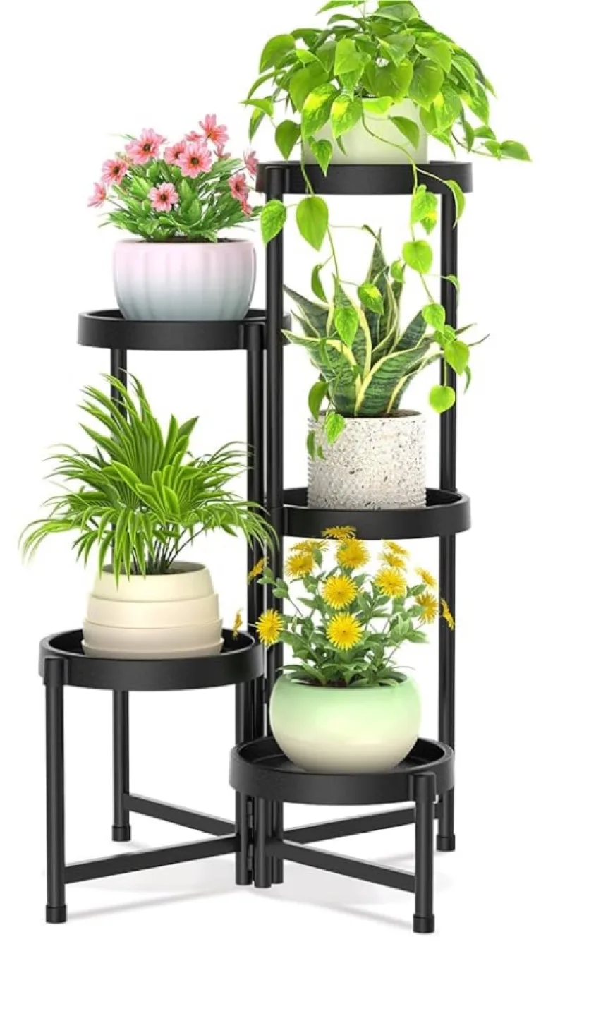 Black 5-Tier Plant Stand - Foldable Design