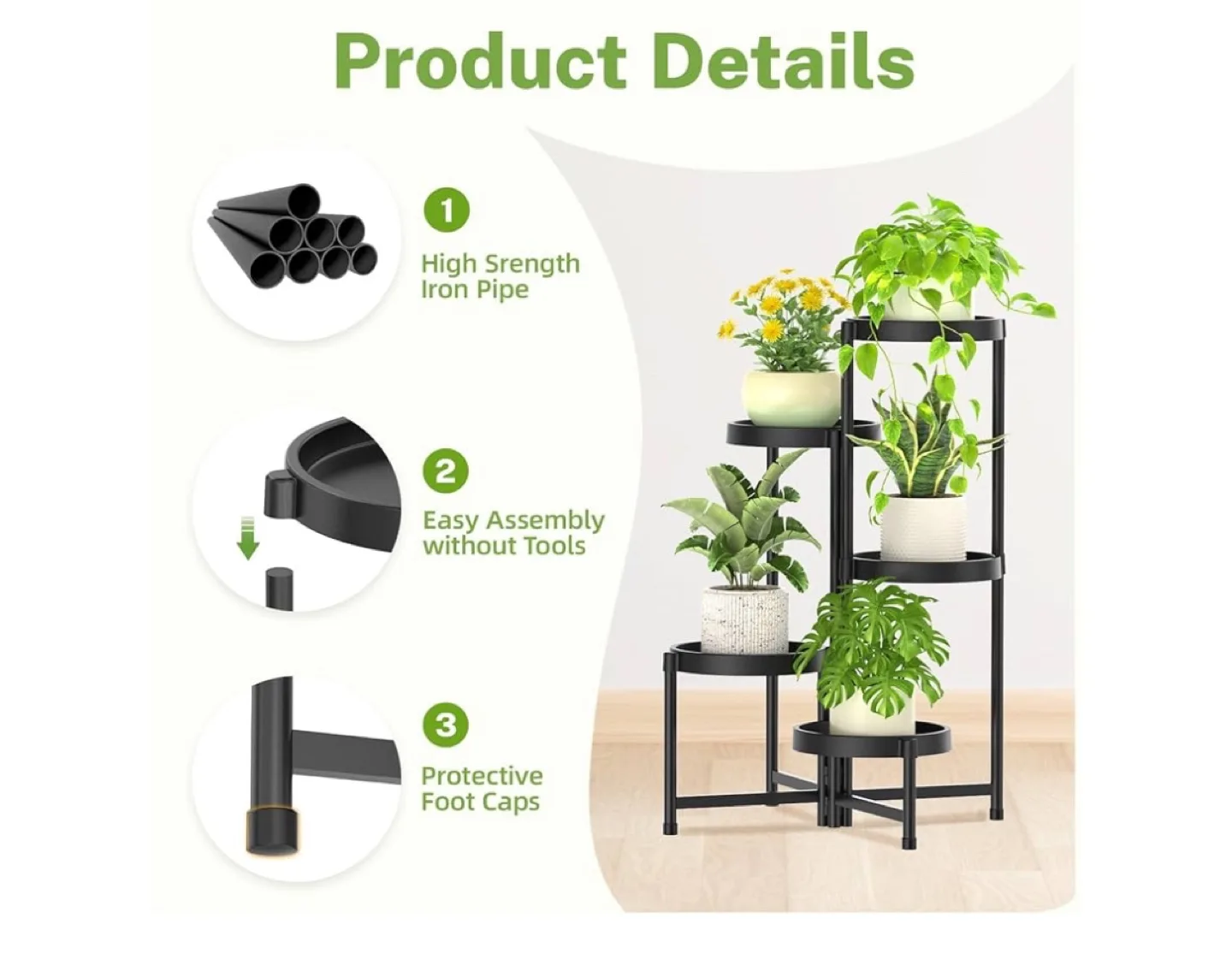 Black 5-Tier Plant Stand - Foldable Design image indicator(3)