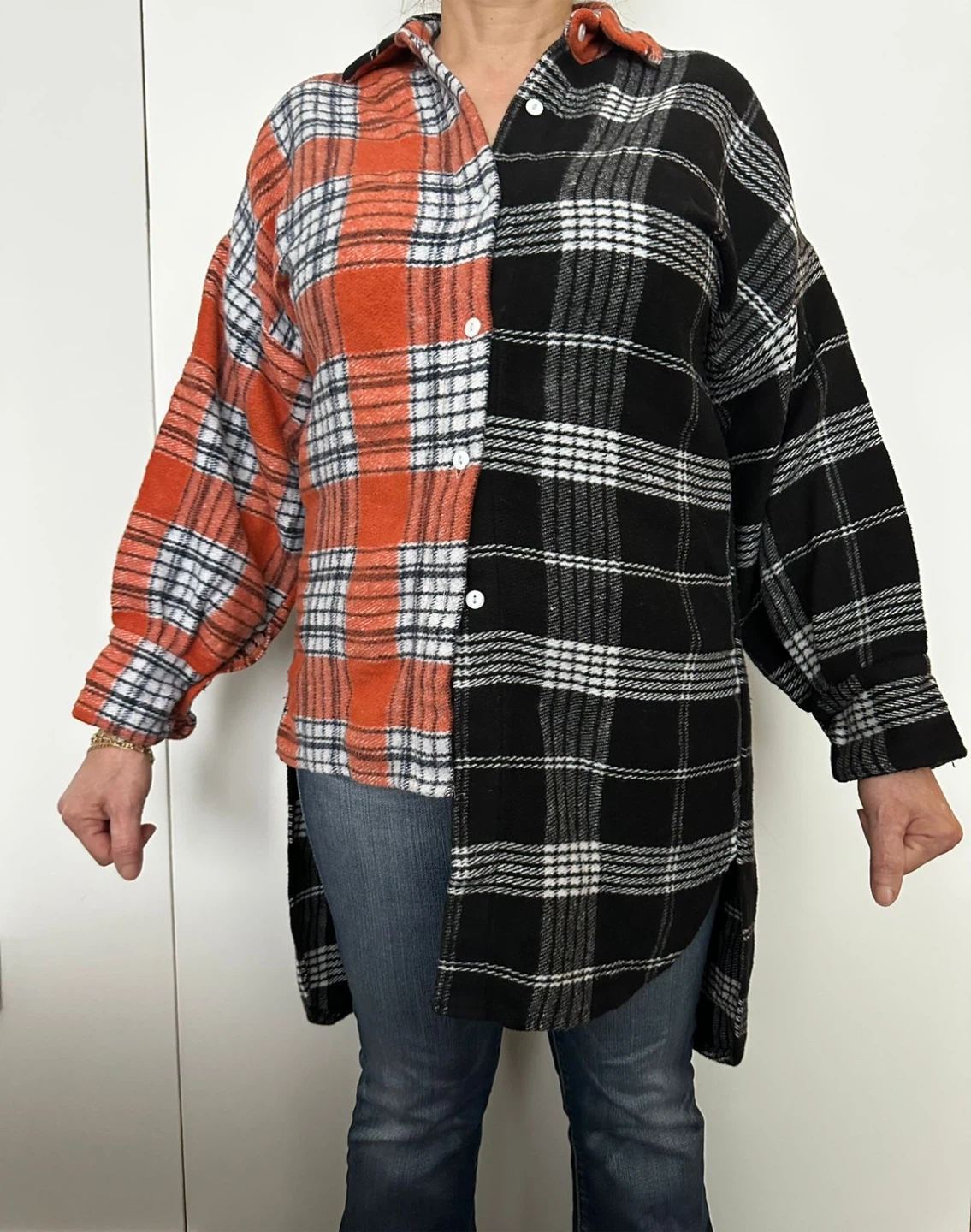 Two-Tone Plaid Flannel Shirt
