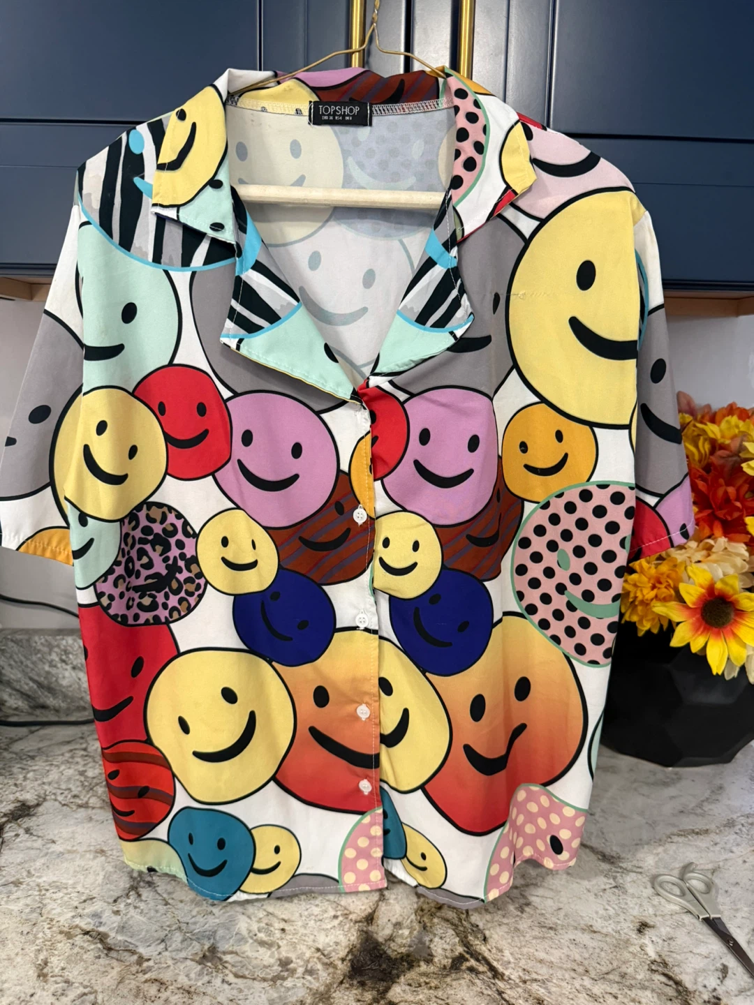 Topshop Smiley Face Print Shirt size M