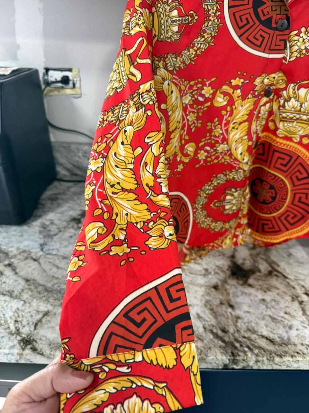 Red & Gold Patterned Button-Down Shirt size S ( like new ) - photo 5