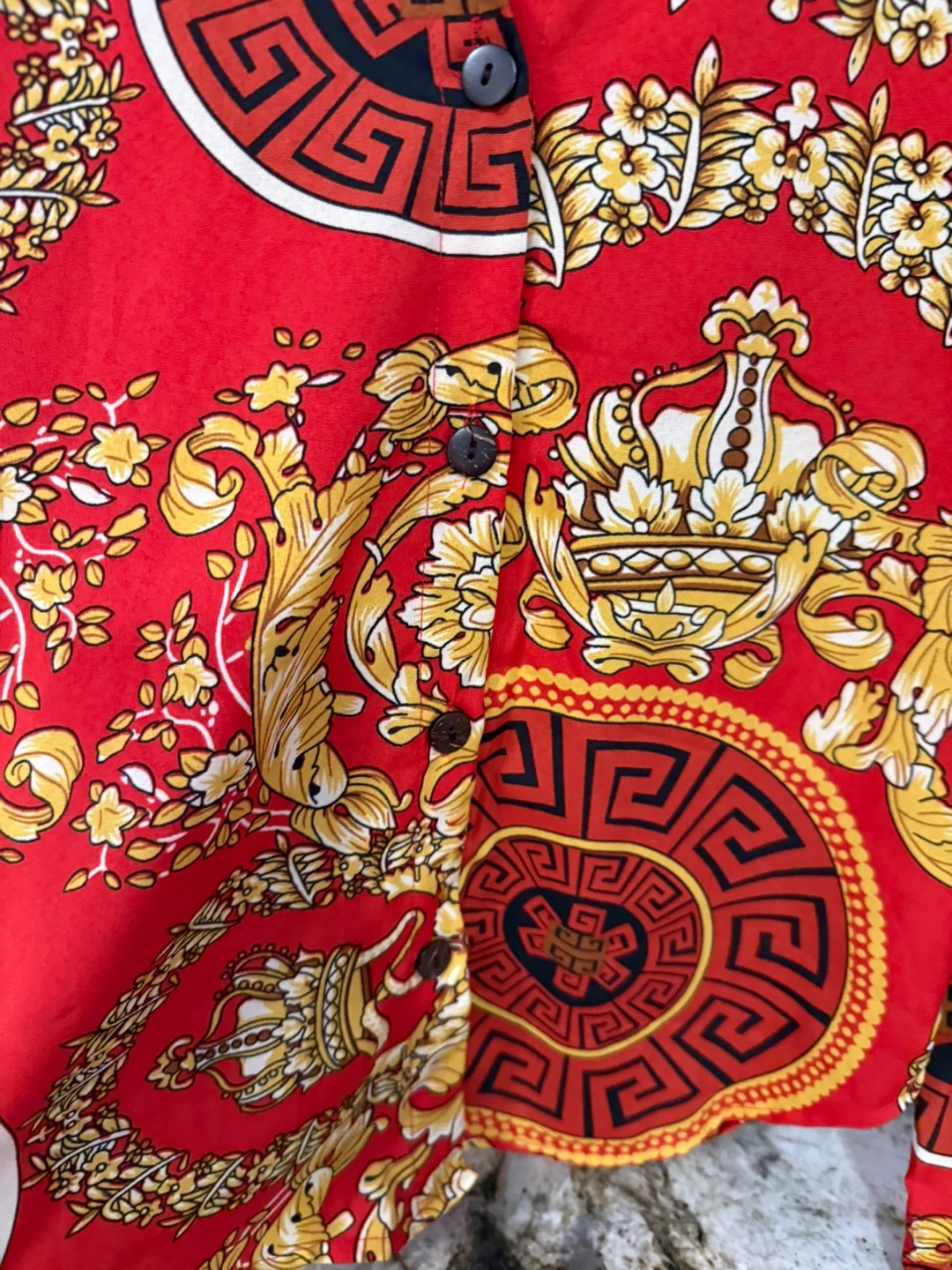 Red & Gold Patterned Button-Down Shirt size S ( like new ) - photo 3