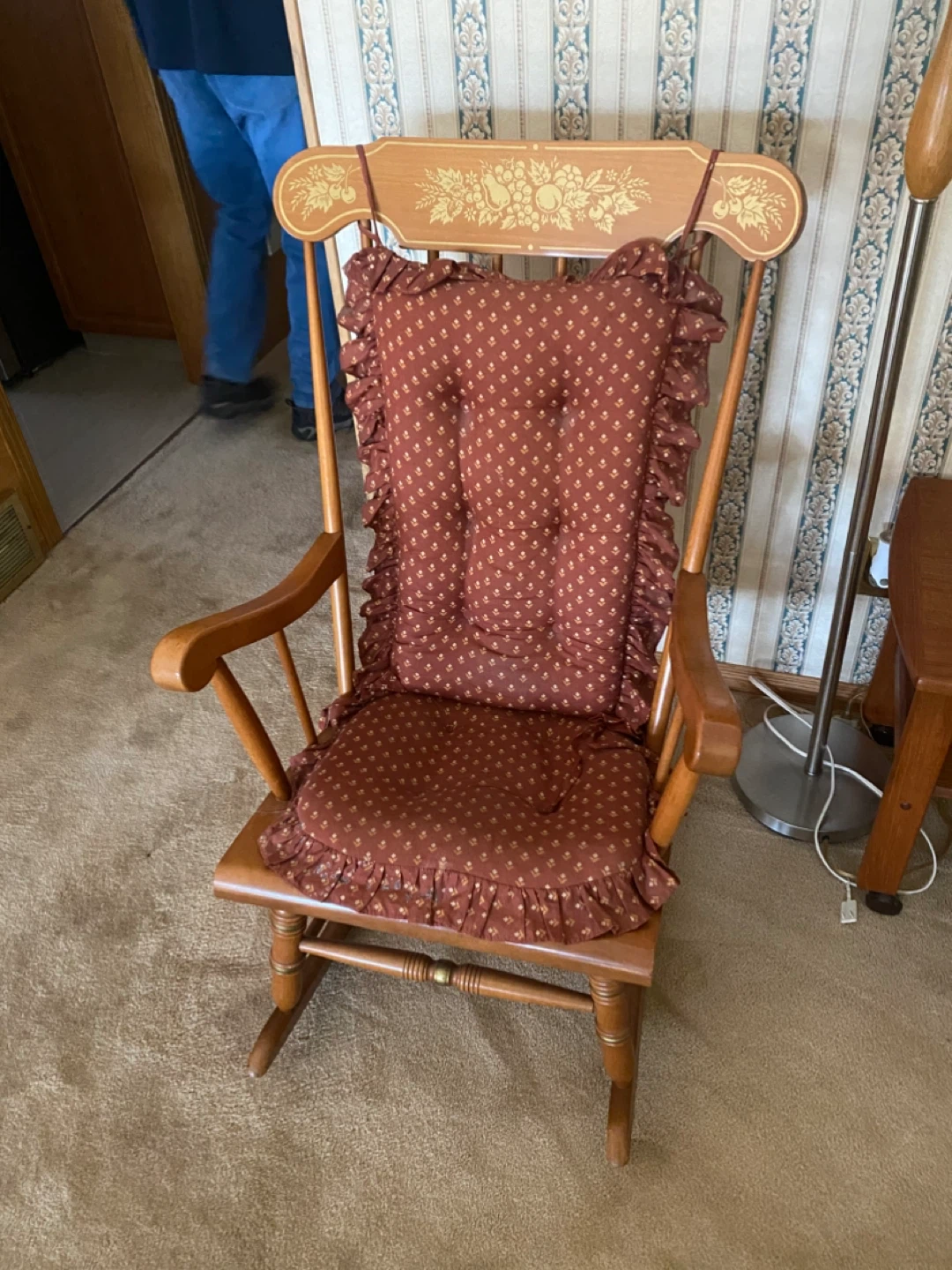 Vintage Wooden Rocking Chair with Cushion