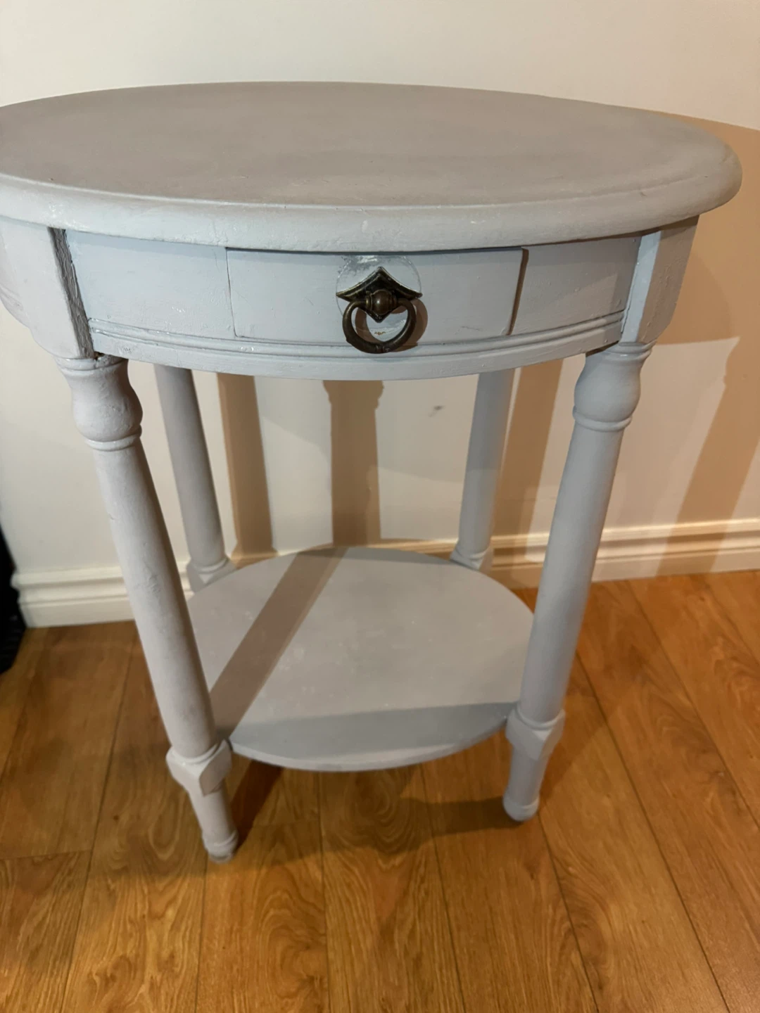 Light grey  painted  Round Side Table with Drawer