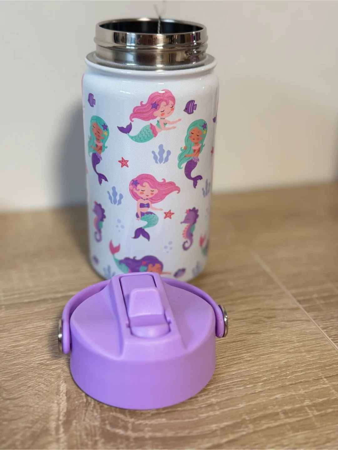 Mermaid Patterned Water Bottle with Straw image indicator(2)