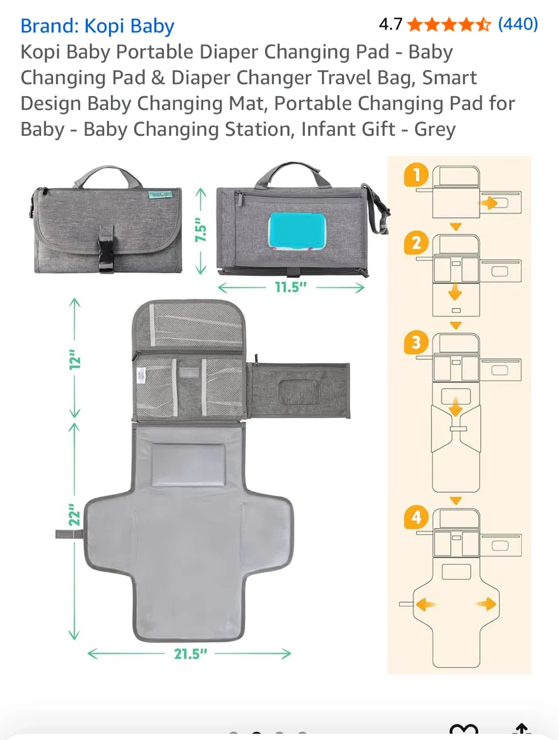 New Kopi Baby Portable Diaper Changing Pad - Grey image indicator(4)
