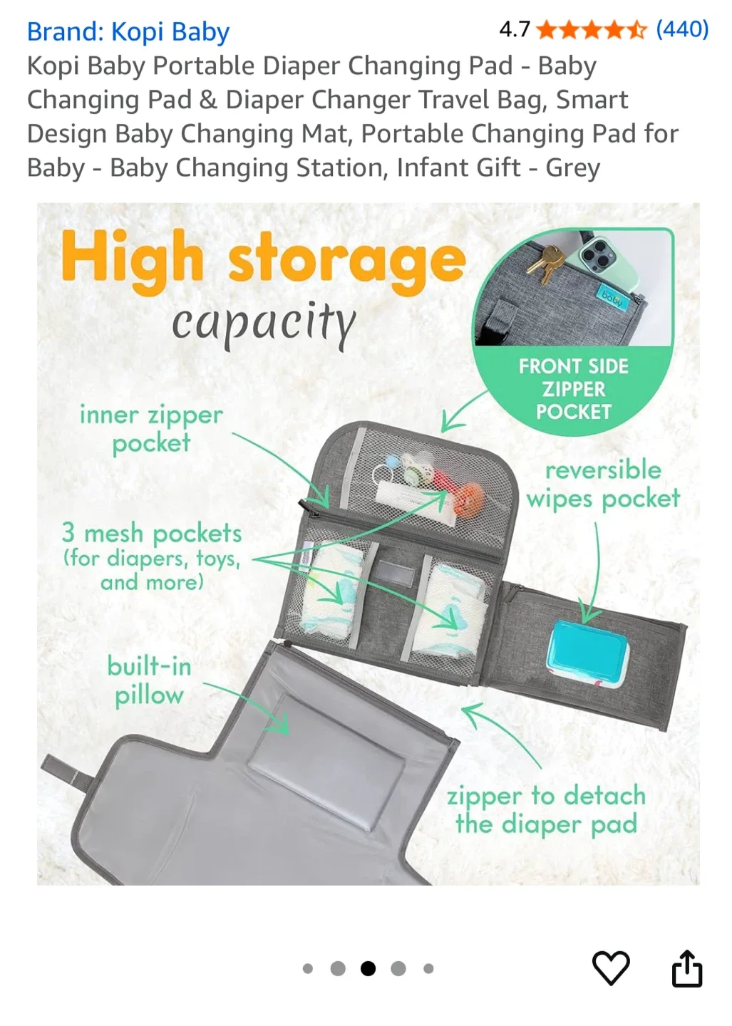 New Kopi Baby Portable Diaper Changing Pad - Grey image indicator(3)