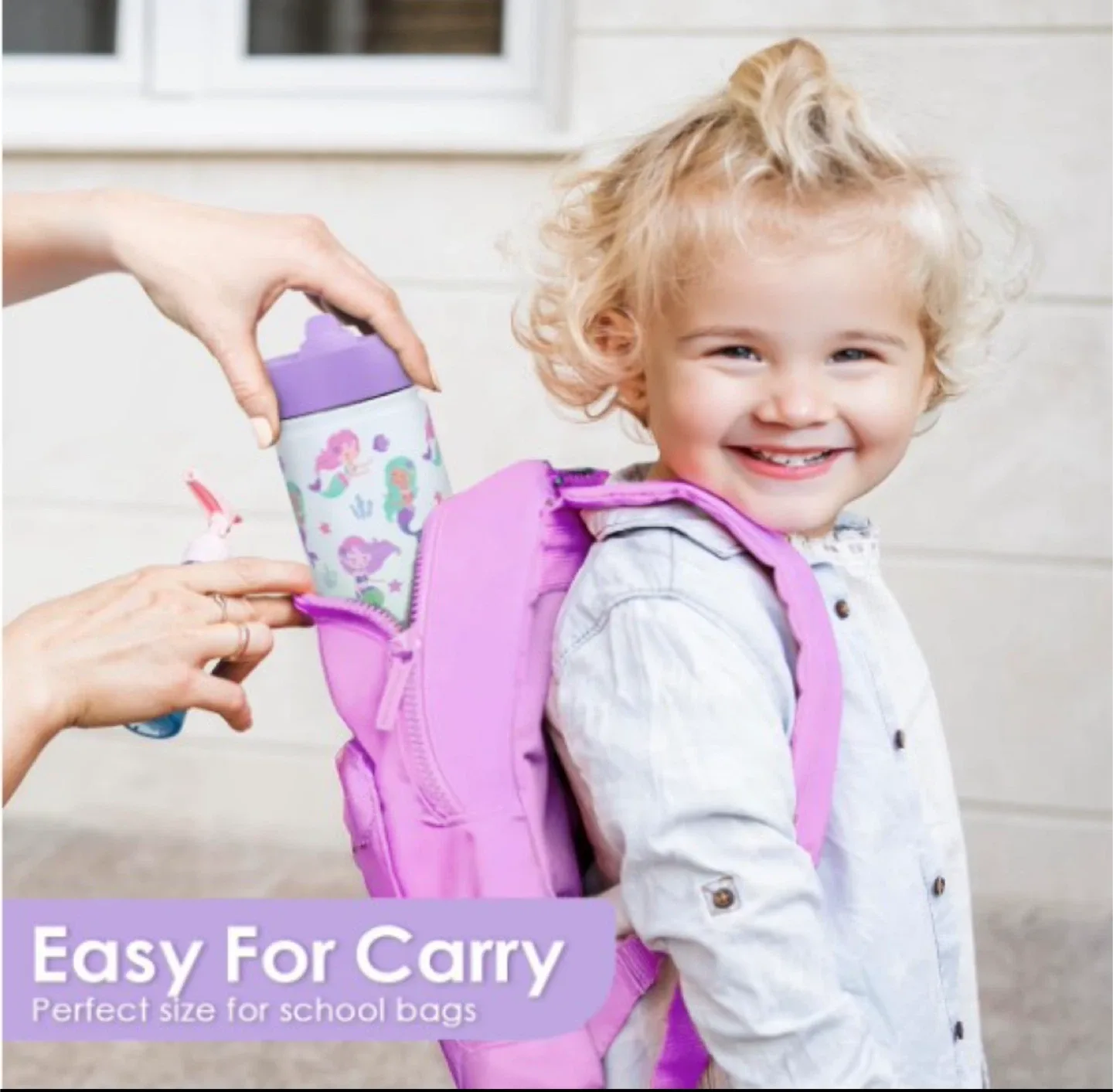 Mermaid Patterned Water Bottle with Straw image indicator(6)