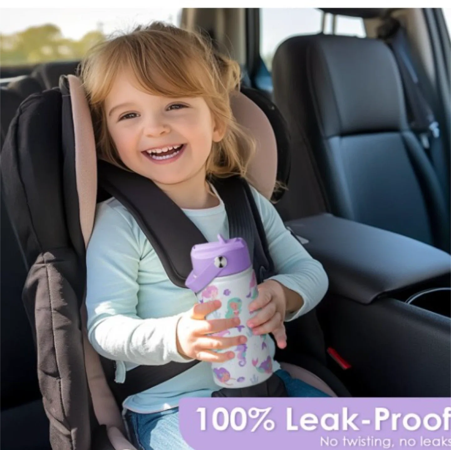 Mermaid Patterned Water Bottle with Straw image indicator(7)