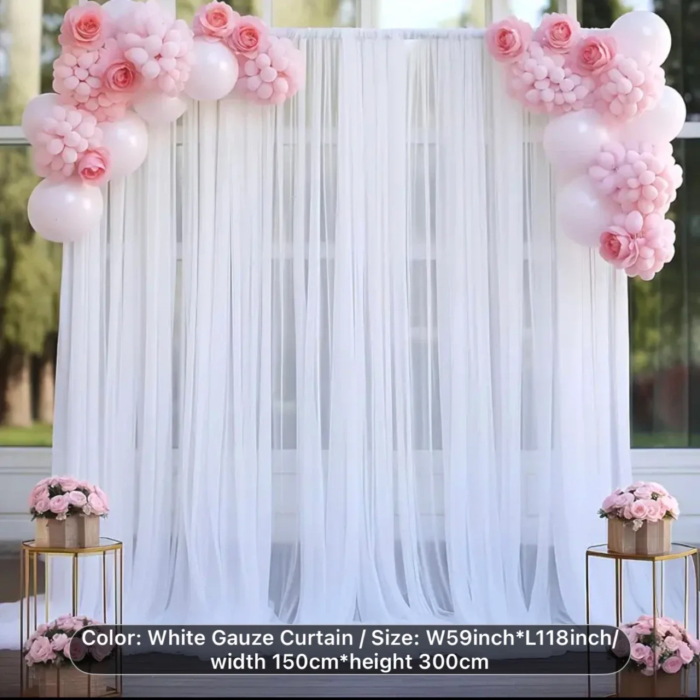Brand New- White Gauze Curtain and fake flowers thumbnail