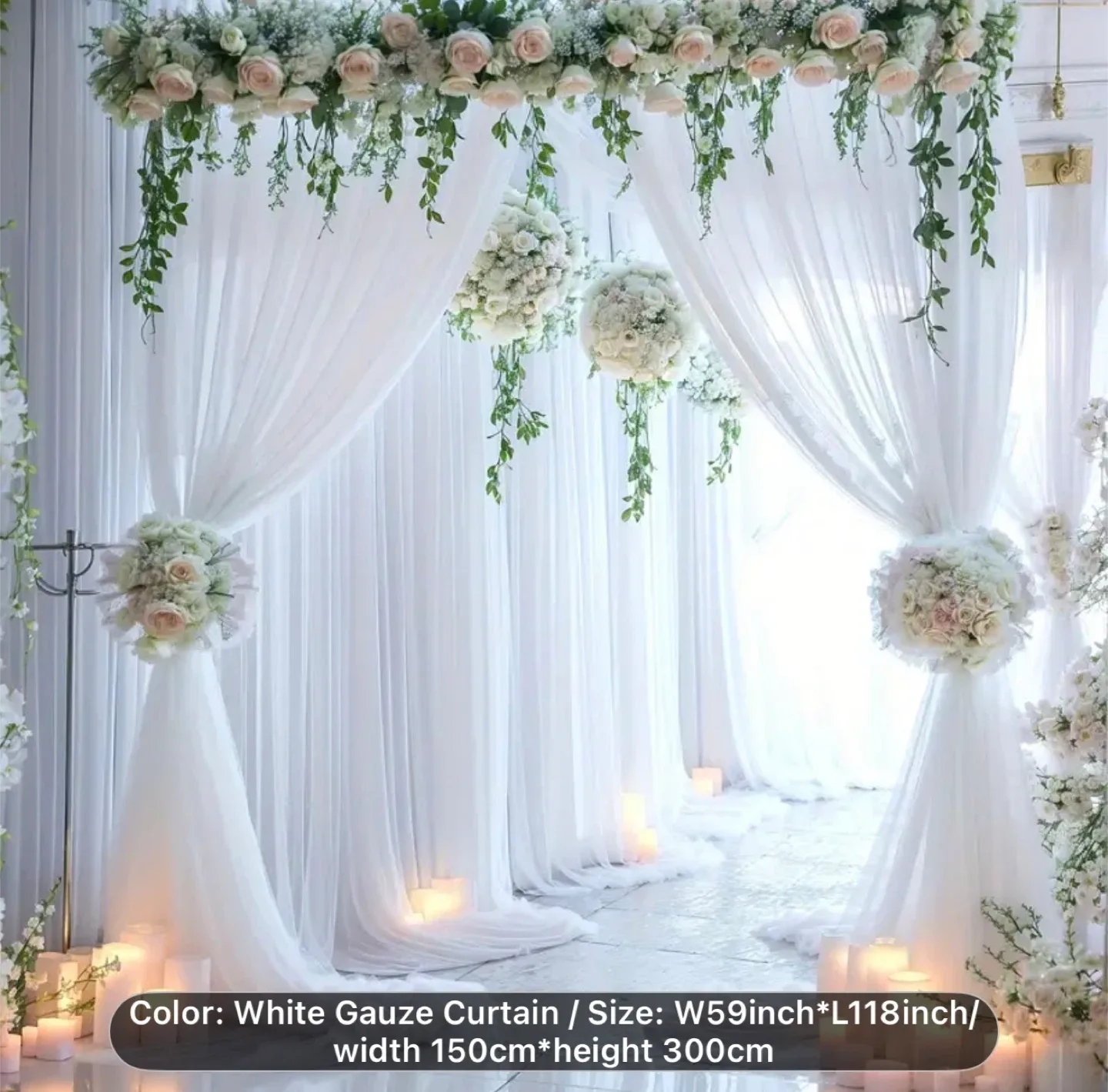 Brand New- White Gauze Curtain and fake flowers image indicator(2)