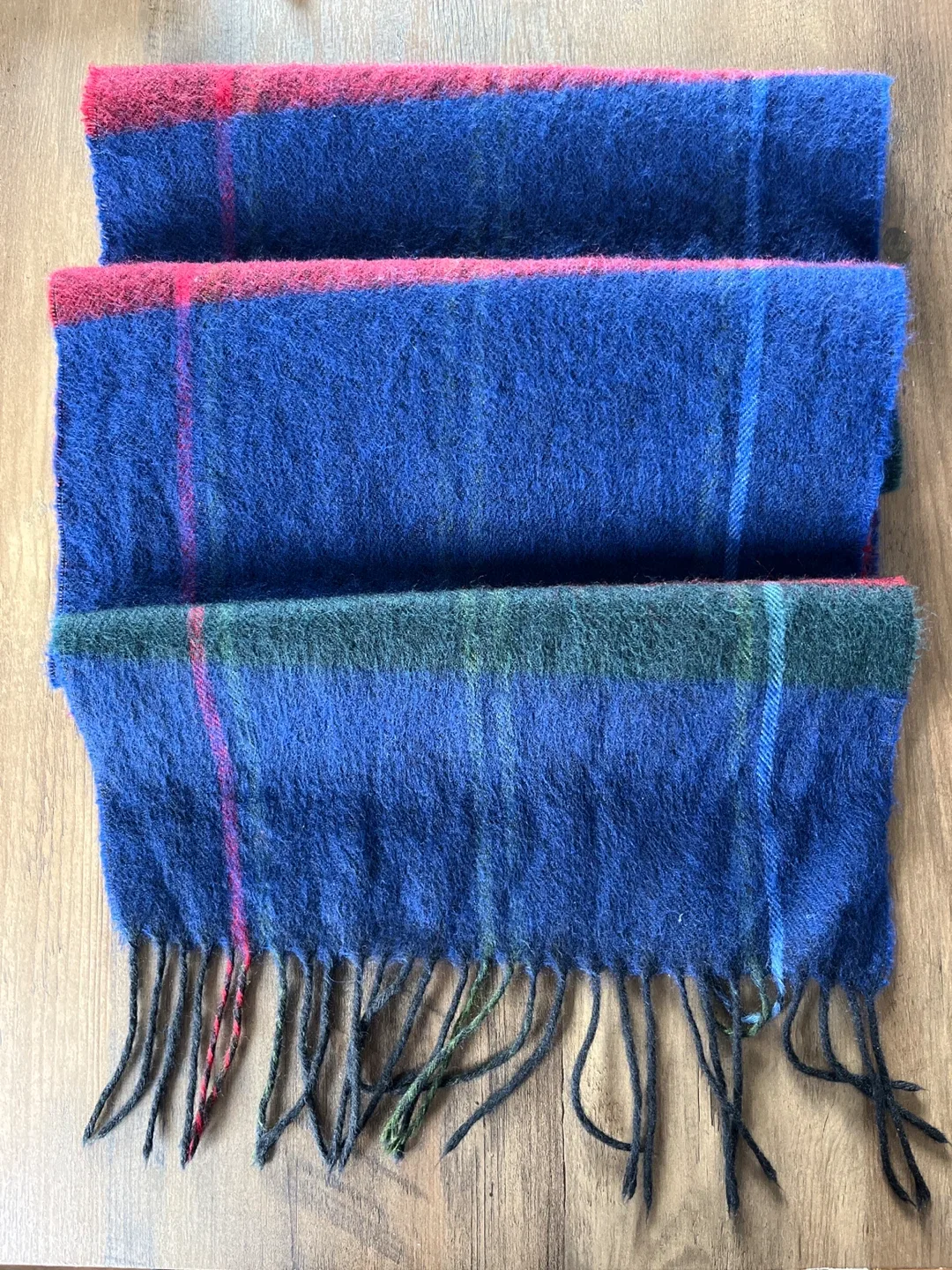 Blue Plaid Scarf with Fringe thumbnail