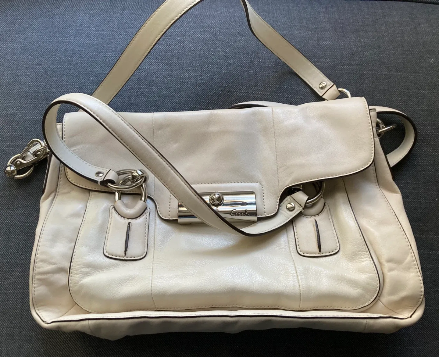 Coach Cream Leather Shoulder Bag thumbnail