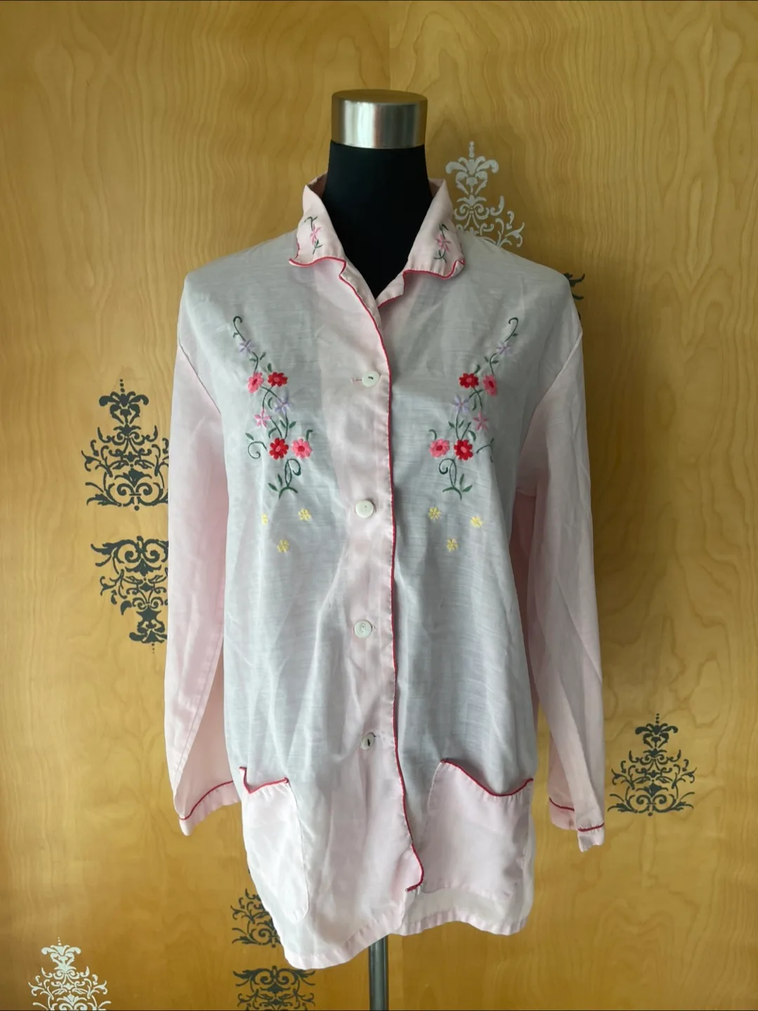 Vintage 90s Button Up Collared Blouse Pink image indicator(10)