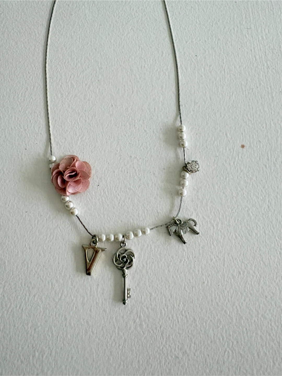 Necklace with Rose, Key, & Initial Charms - photo 2