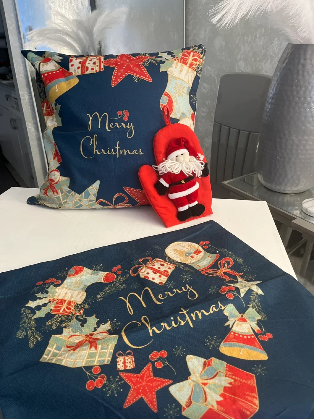 2 Navy Blue and red Christmas pillow covers thumbnail