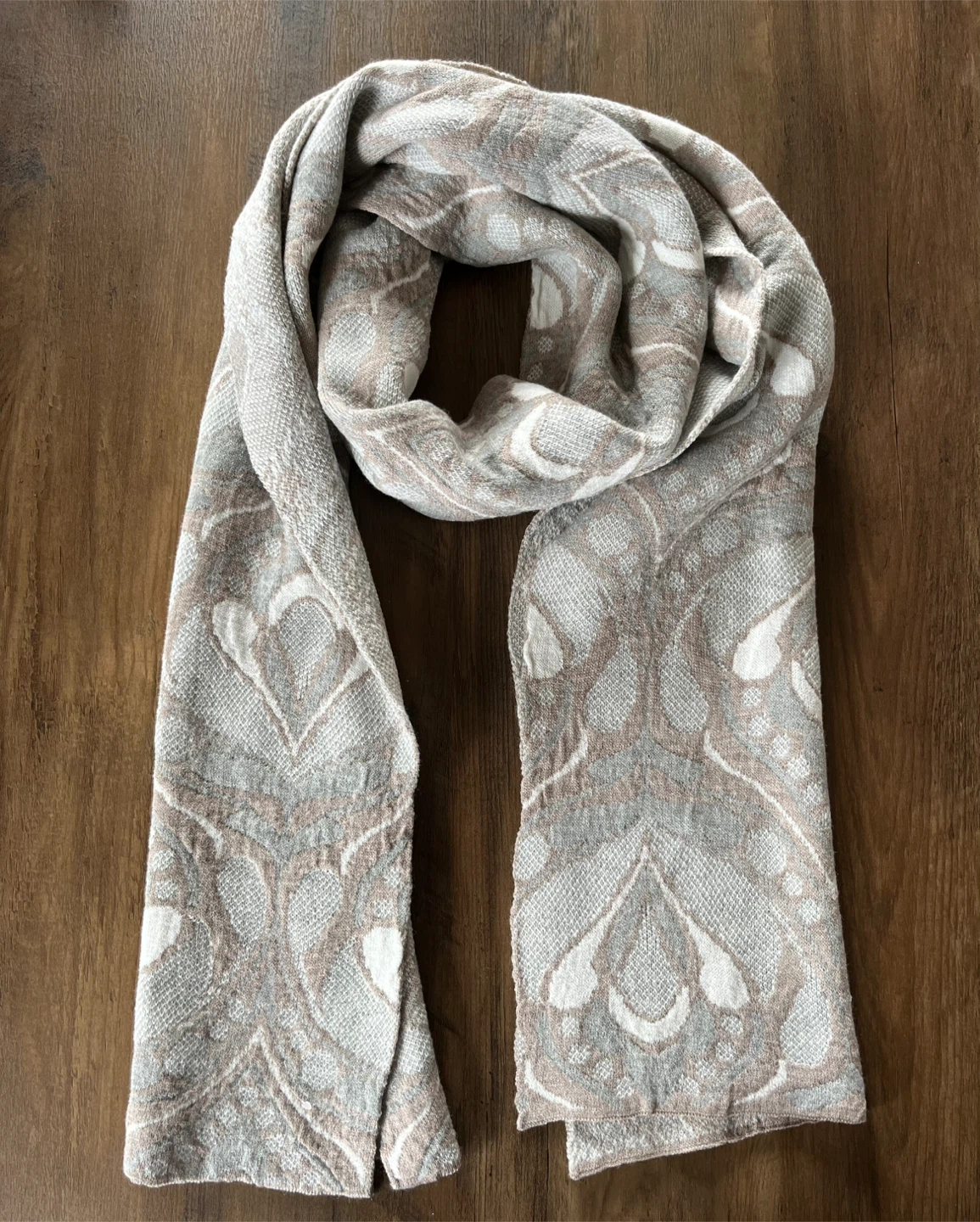 Patterned Scarf - Taupe and Grey
