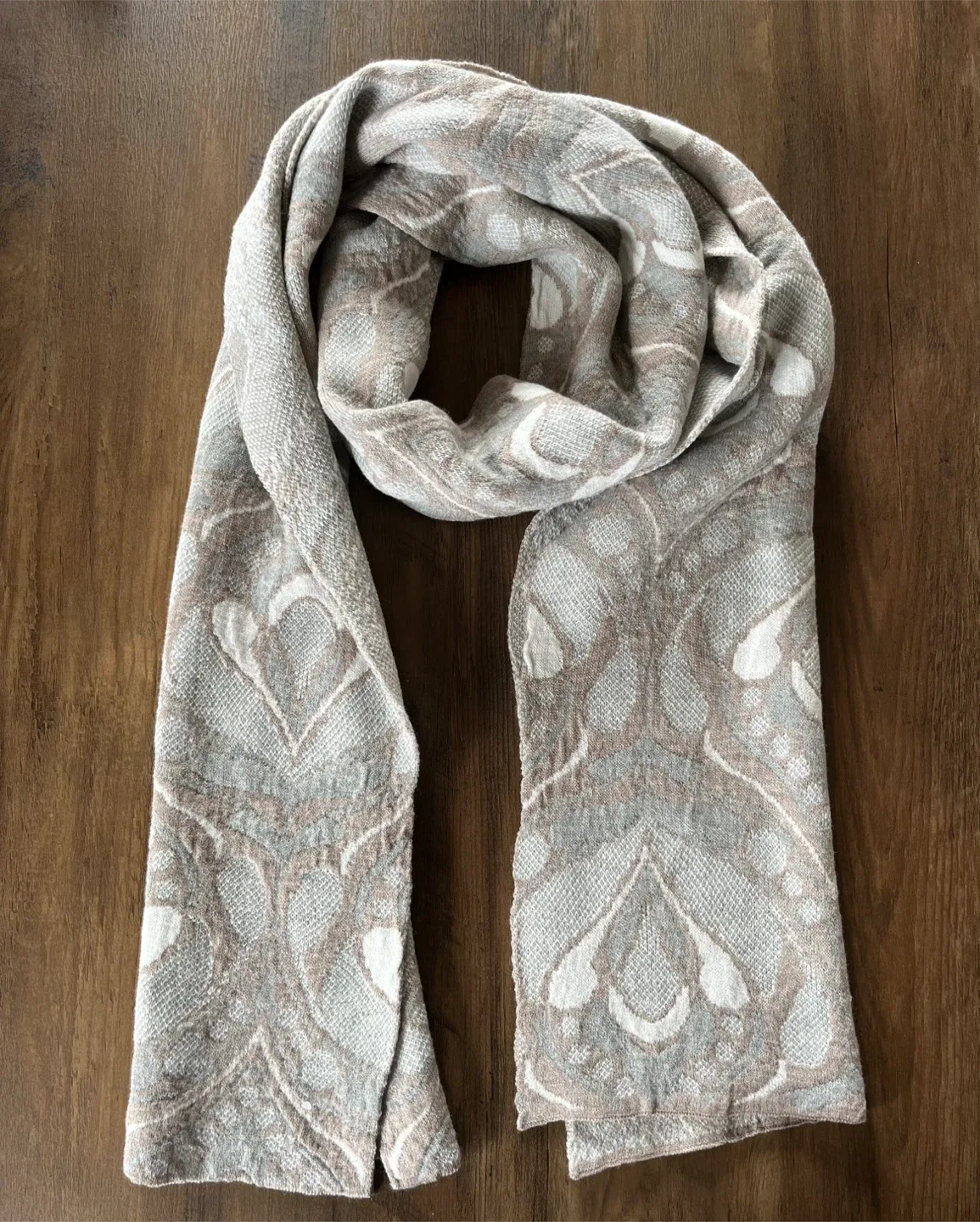 Patterned Scarf - Taupe and Grey thumbnail