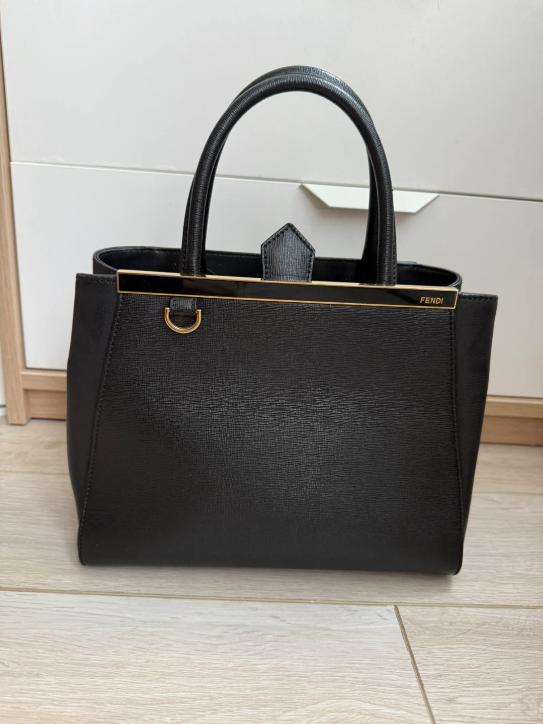 Fendi 2Jours Black Leather Tote Handbag with Crossbody Strap
