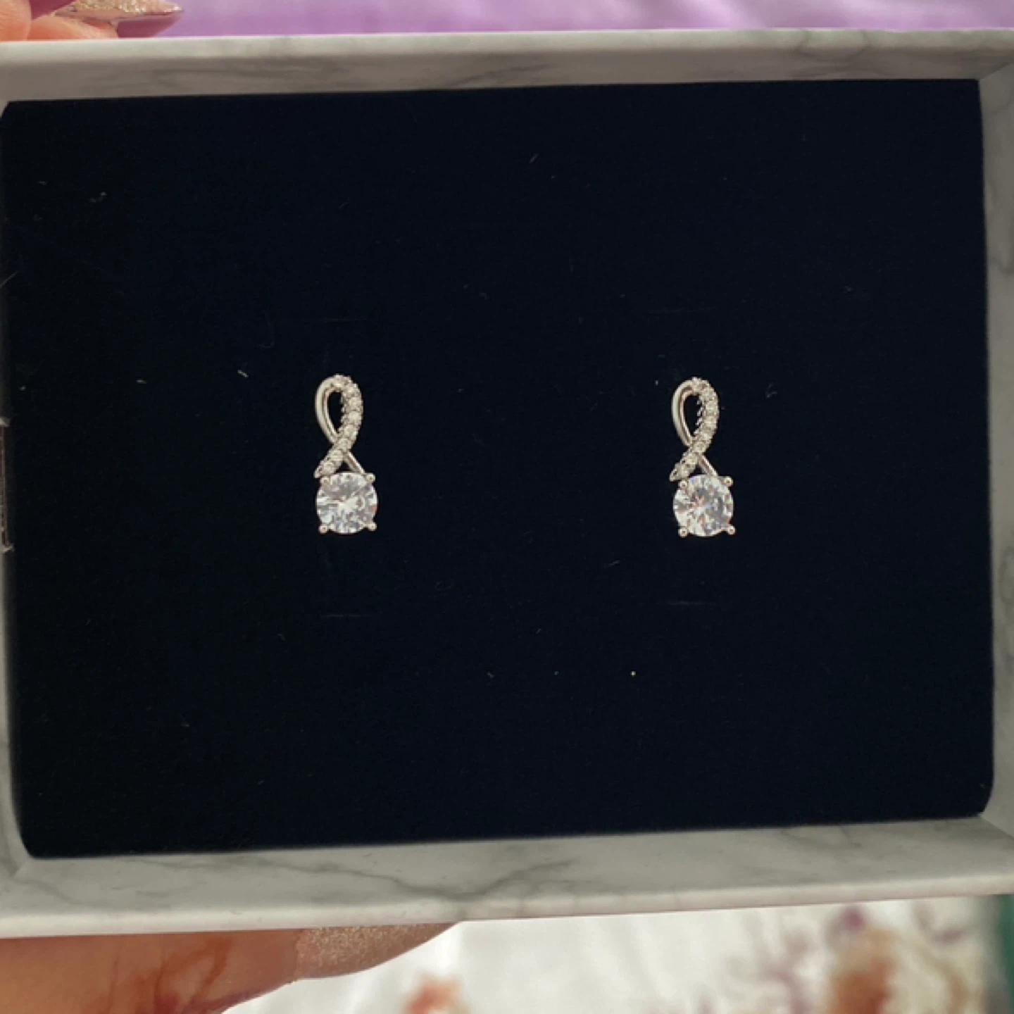 Moissanite Silver Infinity Drop Earrings
