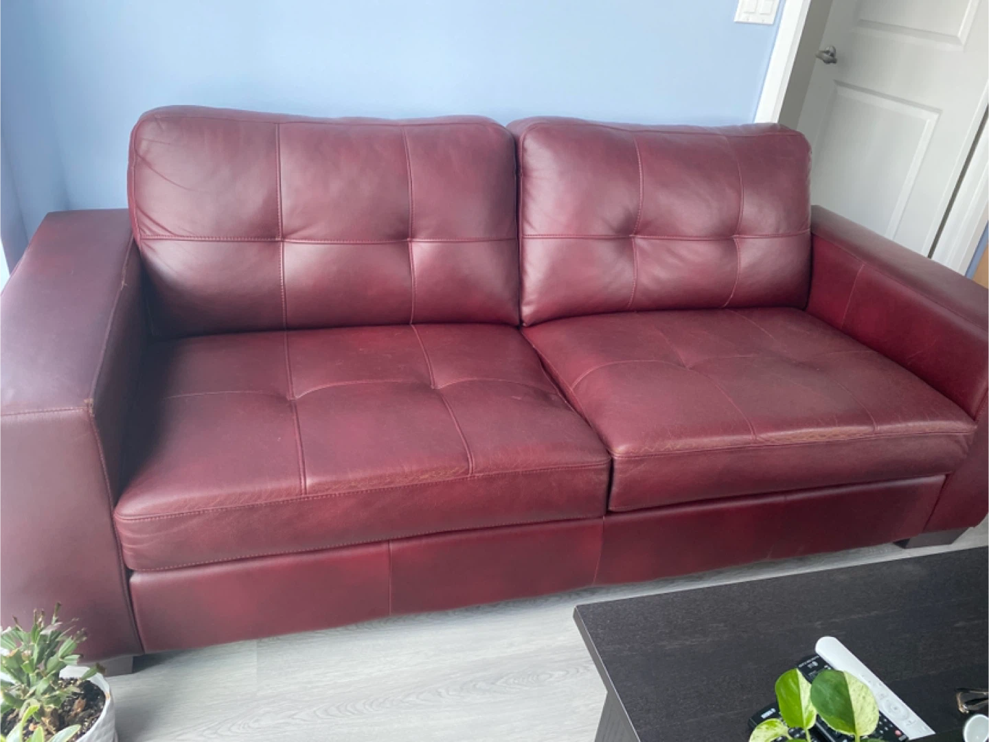 Burgundy Leather Loveseat Sofa - photo 2