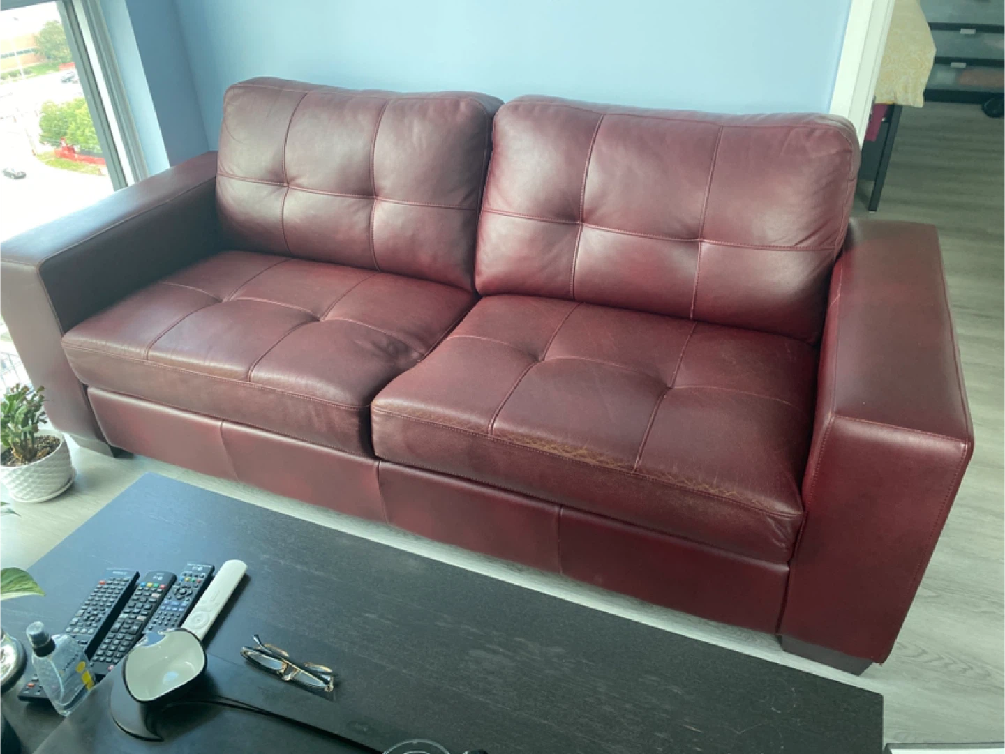 Burgundy Leather Loveseat Sofa