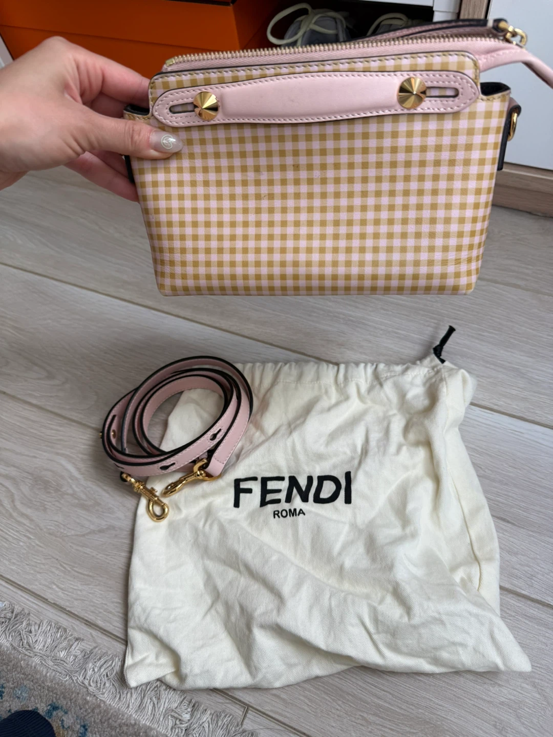 Fendi Boston Mini Handbag with Crossbody Strap- Gingham Pattern - photo 5