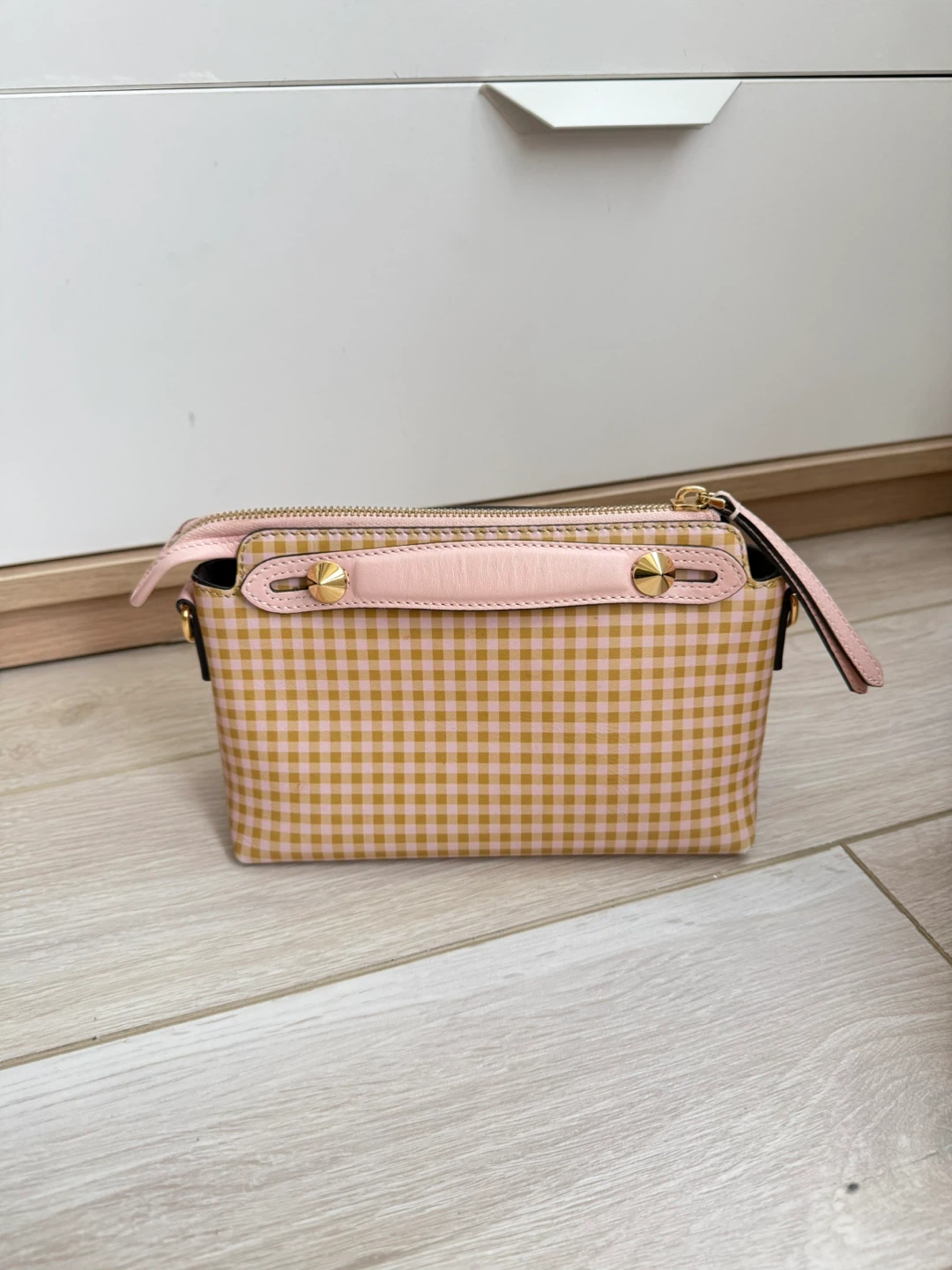 Fendi Boston Mini Handbag with Crossbody Strap- Gingham Pattern