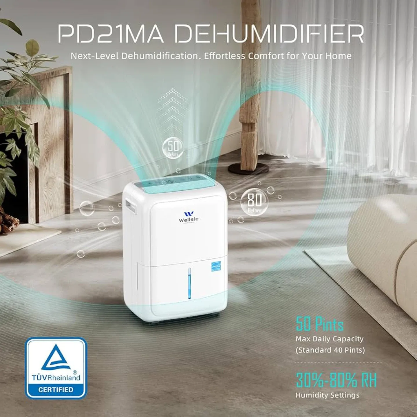 Wellsle PD21MA Dehumidifier - 50 Pints image indicator(5)