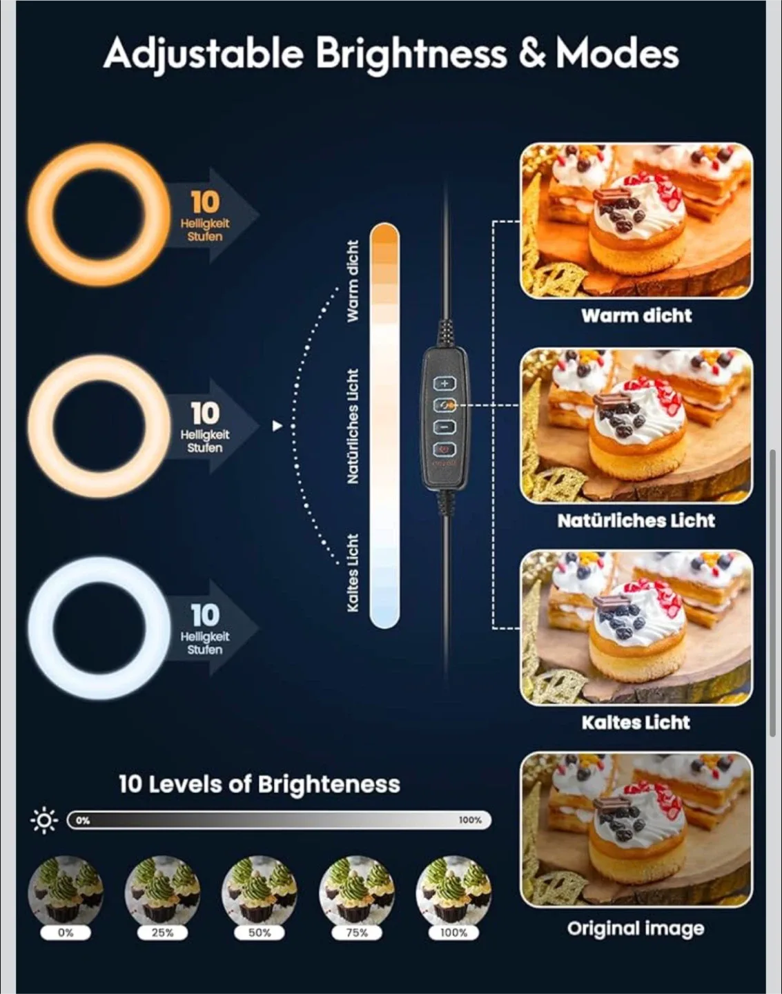 10” Ring Light with Stand and Phone Holder image indicator(5)