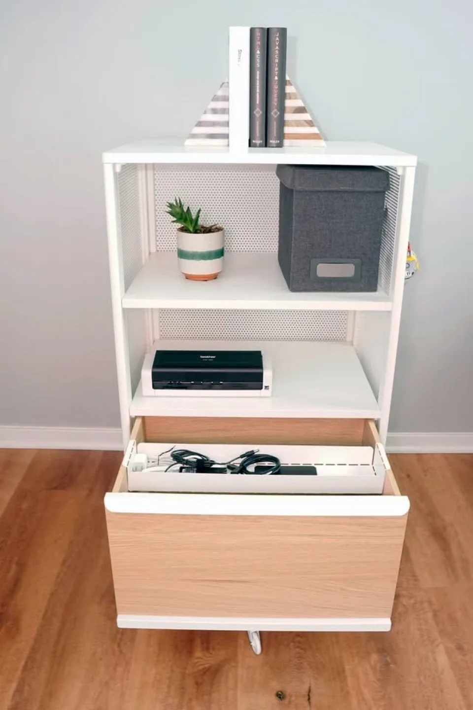 IKEA JONAXEL White/Wood Storage Unit on Wheels image indicator(2)