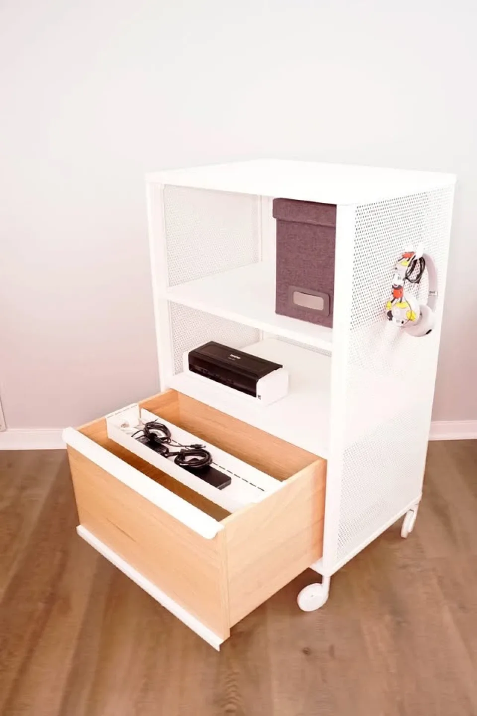 IKEA JONAXEL White/Wood Storage Unit on Wheels image indicator(3)