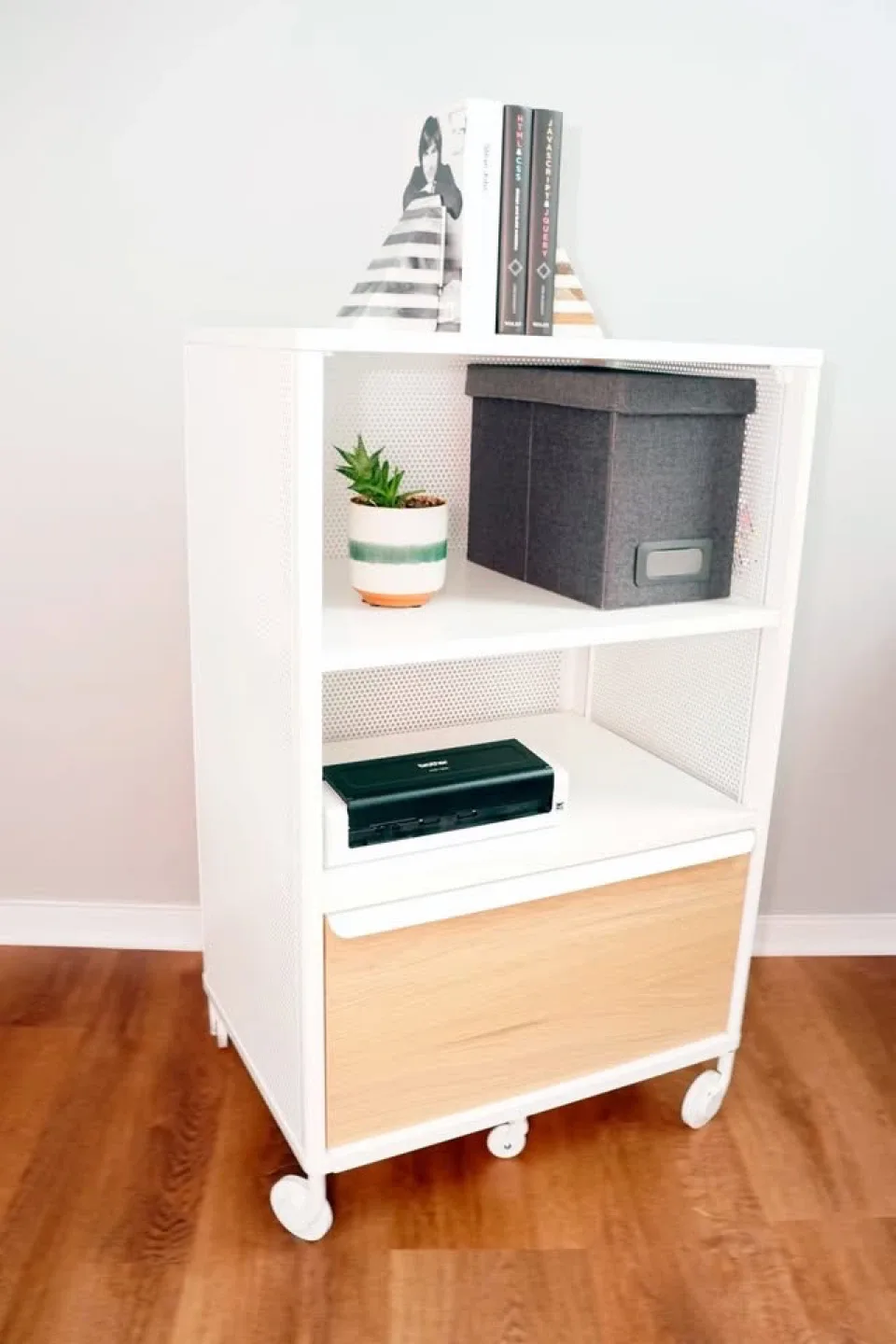 IKEA JONAXEL White/Wood Storage Unit on Wheels image indicator(4)