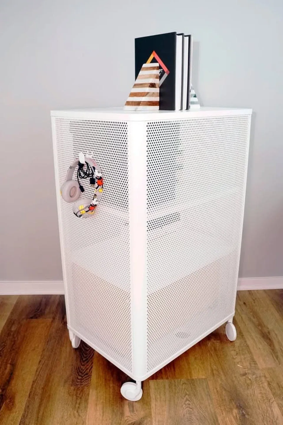 IKEA JONAXEL White/Wood Storage Unit on Wheels image indicator(5)