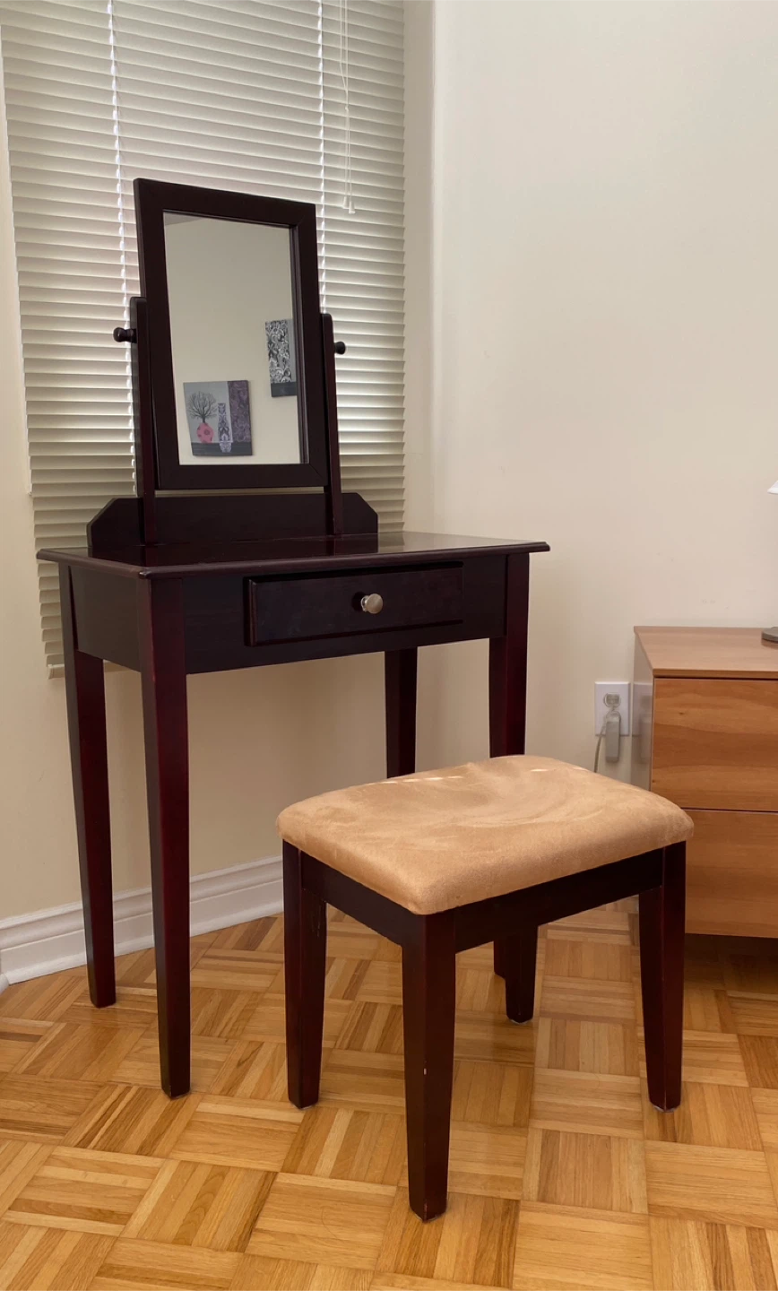 Dark Wood Vanity Table with Stool - photo 2