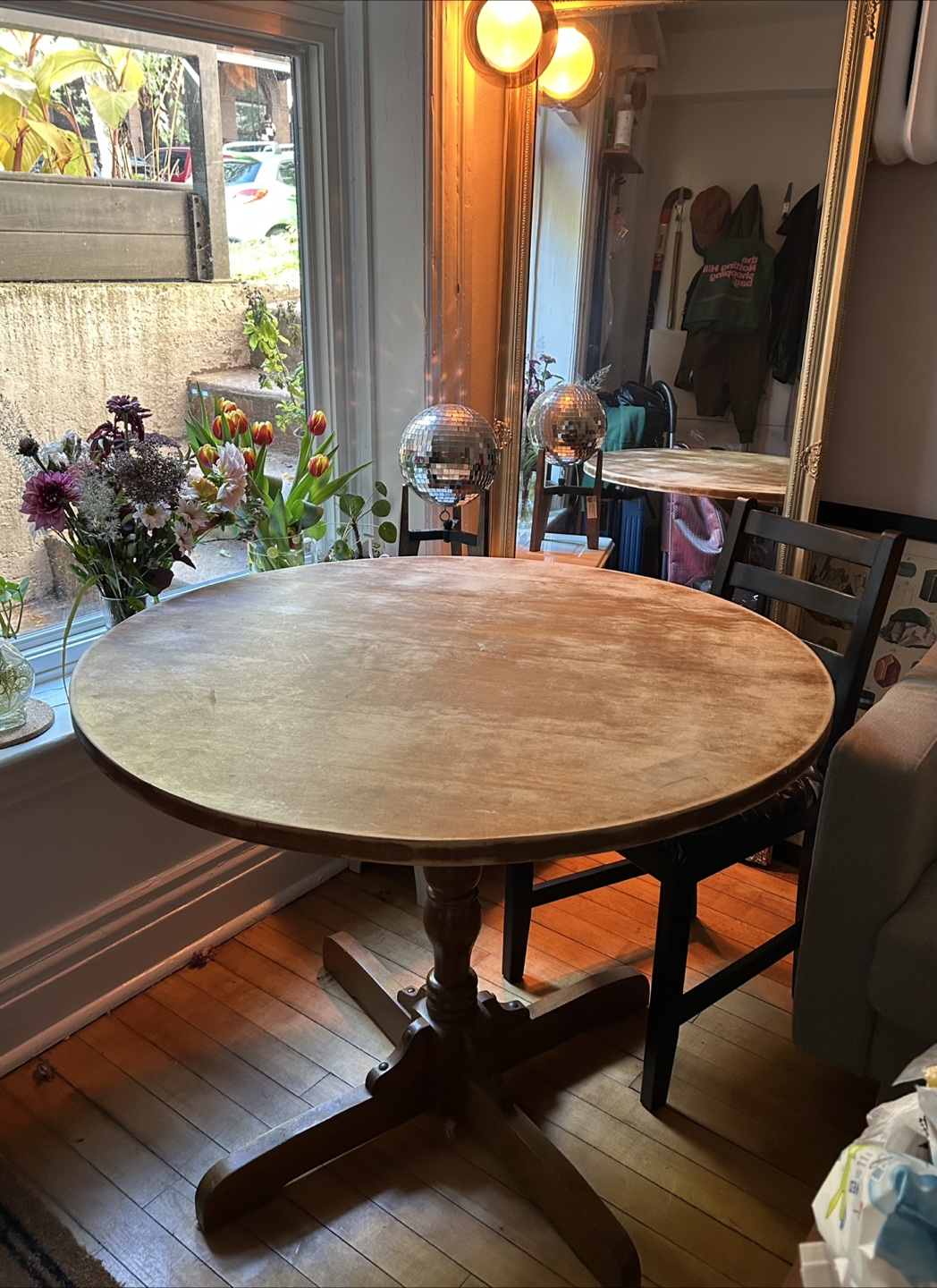 Vintage Round Wooden Pedestal Table