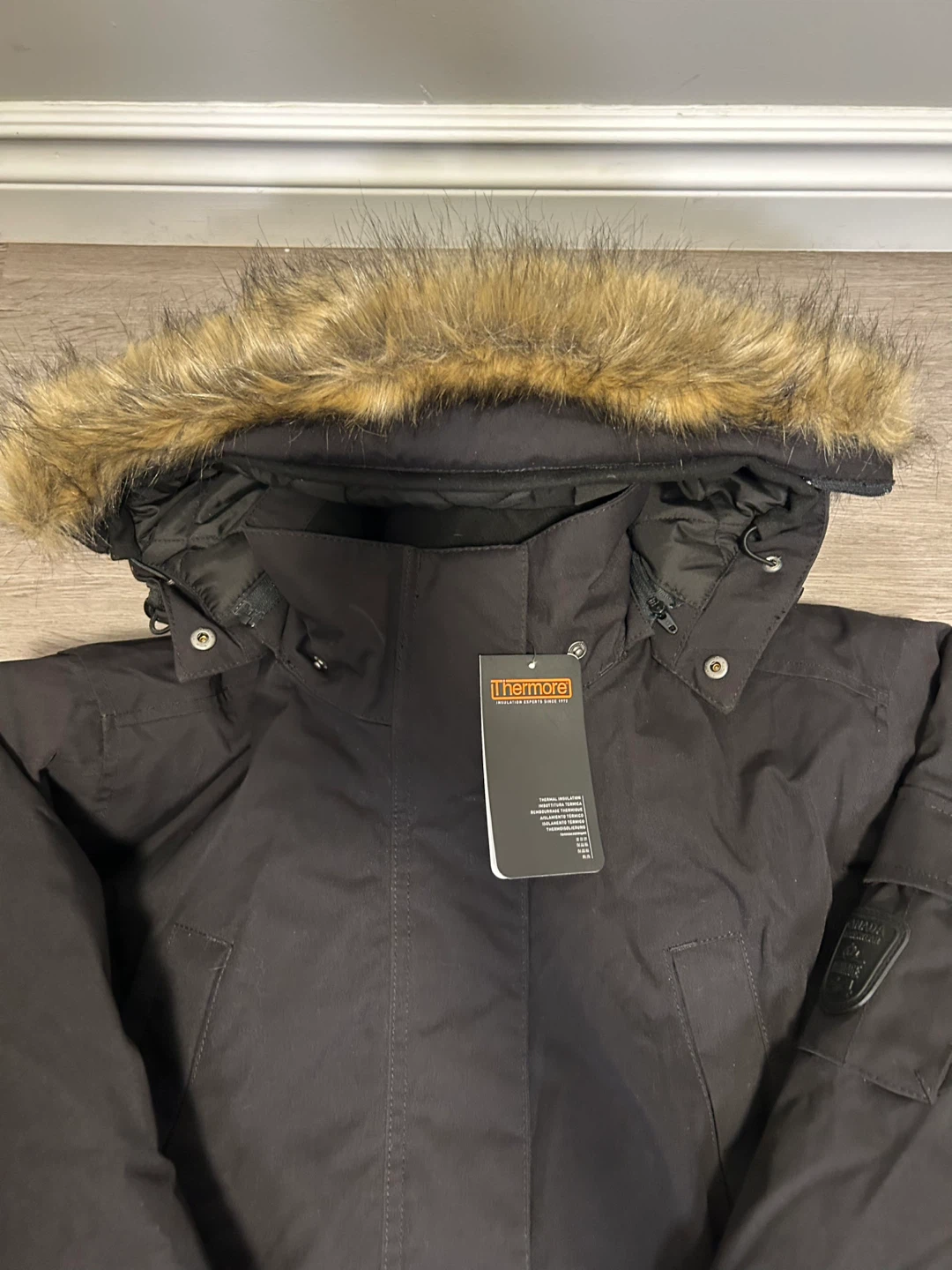 Women's Black Parka Coat with Faux Fur Hood - photo 3