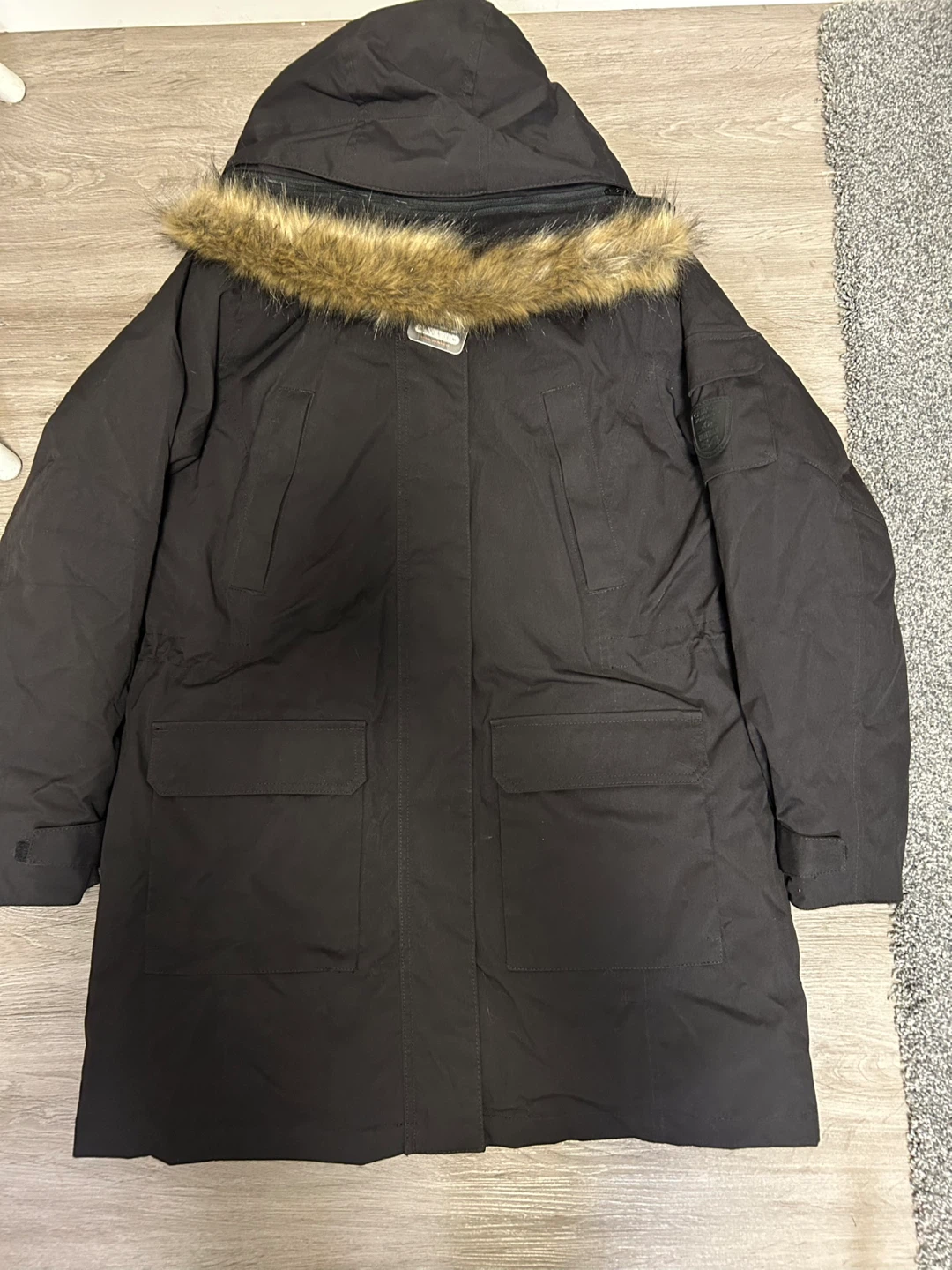 Women's Black Parka Coat with Faux Fur Hood - photo 2