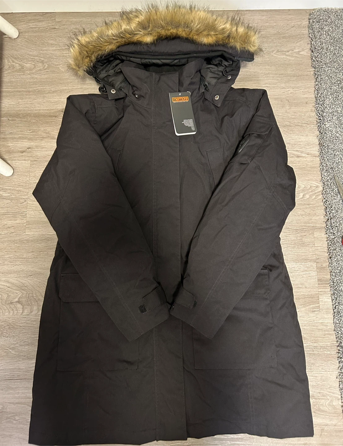 Women's Black Parka Coat with Faux Fur Hood