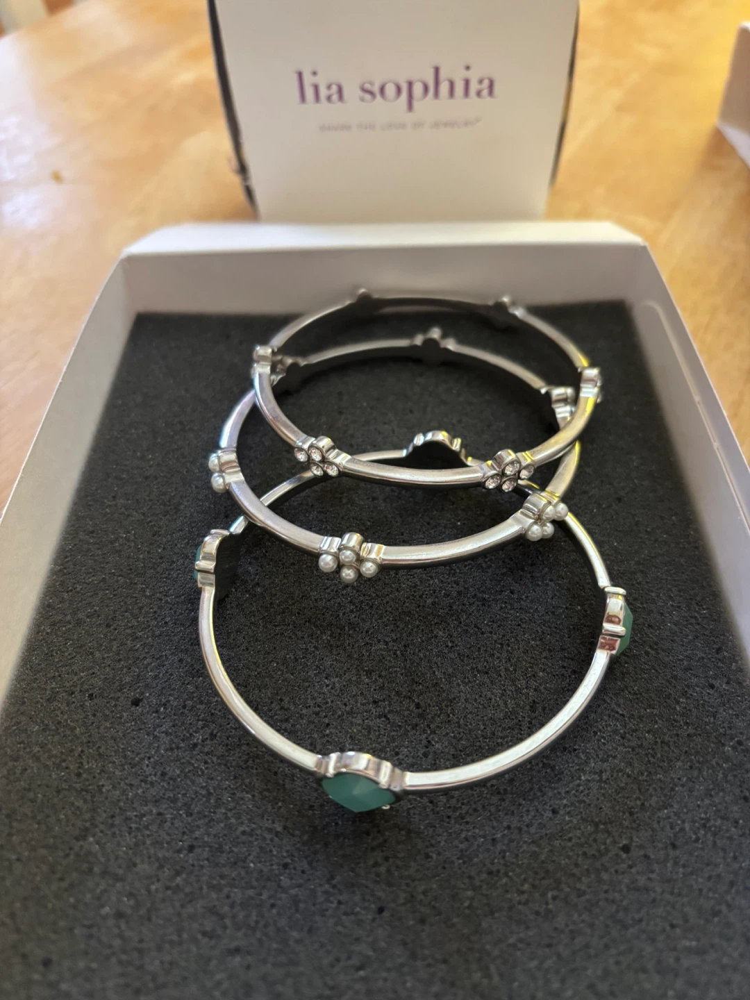 Lia Sophia Silver Bangle Bracelet Set