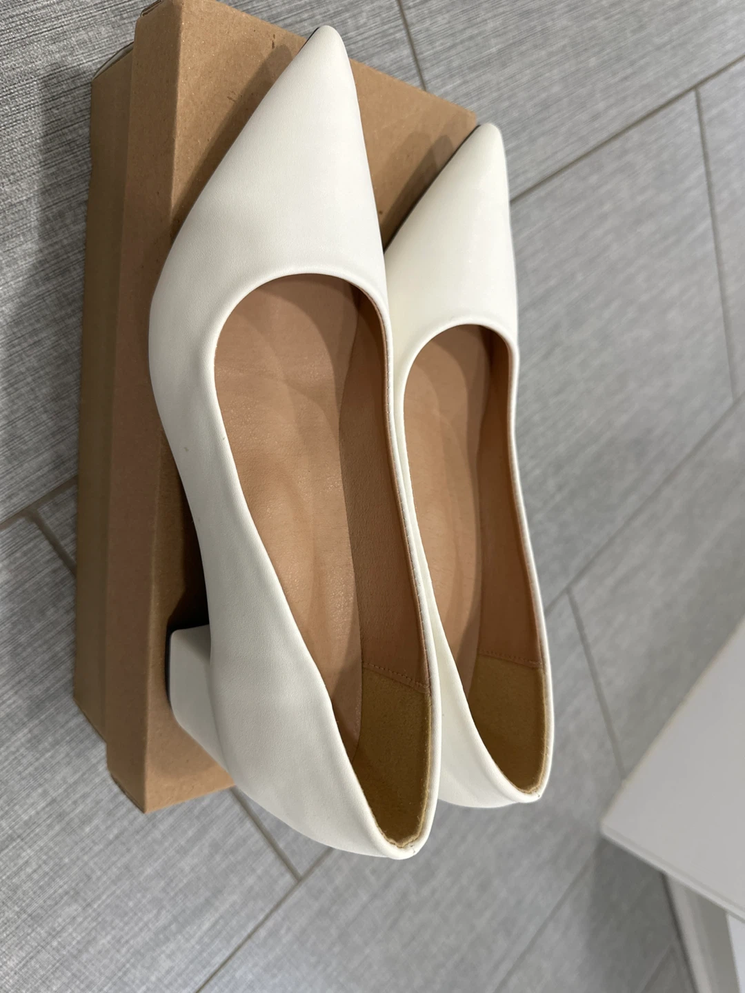 White Pointed-Toe Block Heel Pumps